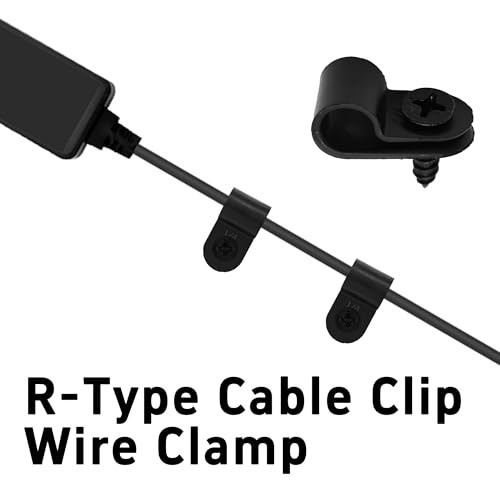 100Pcs R-Type Cable Clips Black Nylon Plastic Wire Clamps with Mounting 1/4"