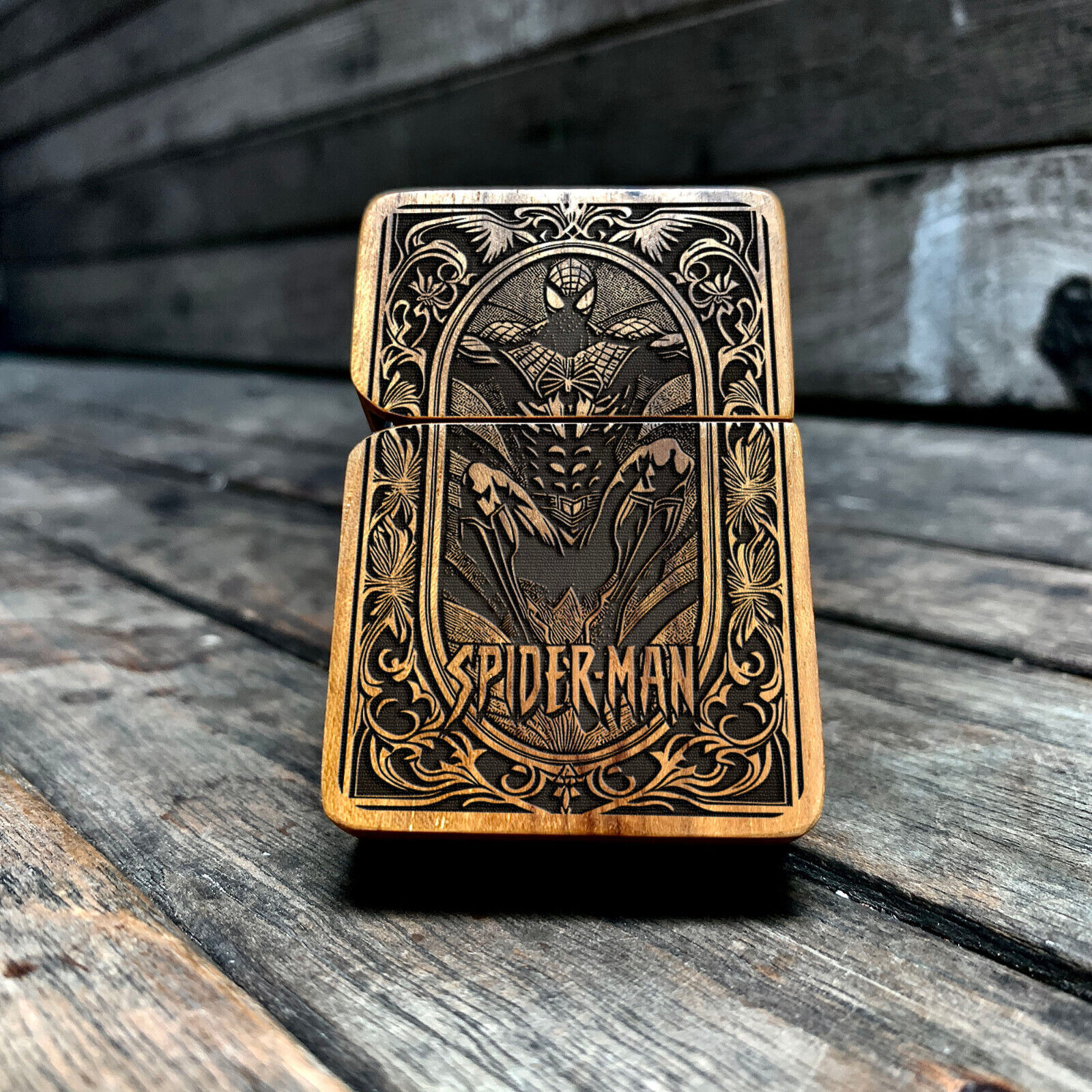 Spiderman Ornament Java Teakwood Engraved Lighter