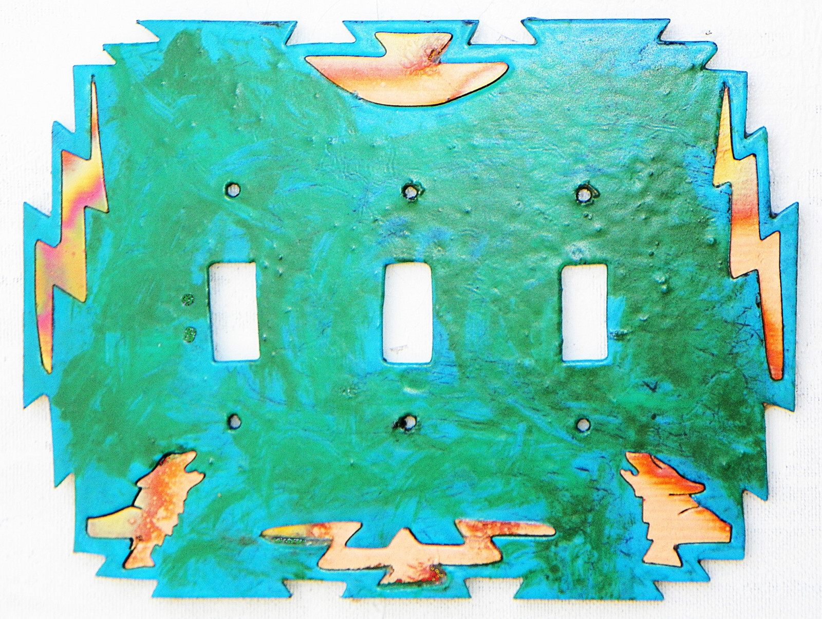 COPPERCUTTS Wolf w/ Moon Switchplate 6" x 7.5" SouthWest Rustic Copper and Wood