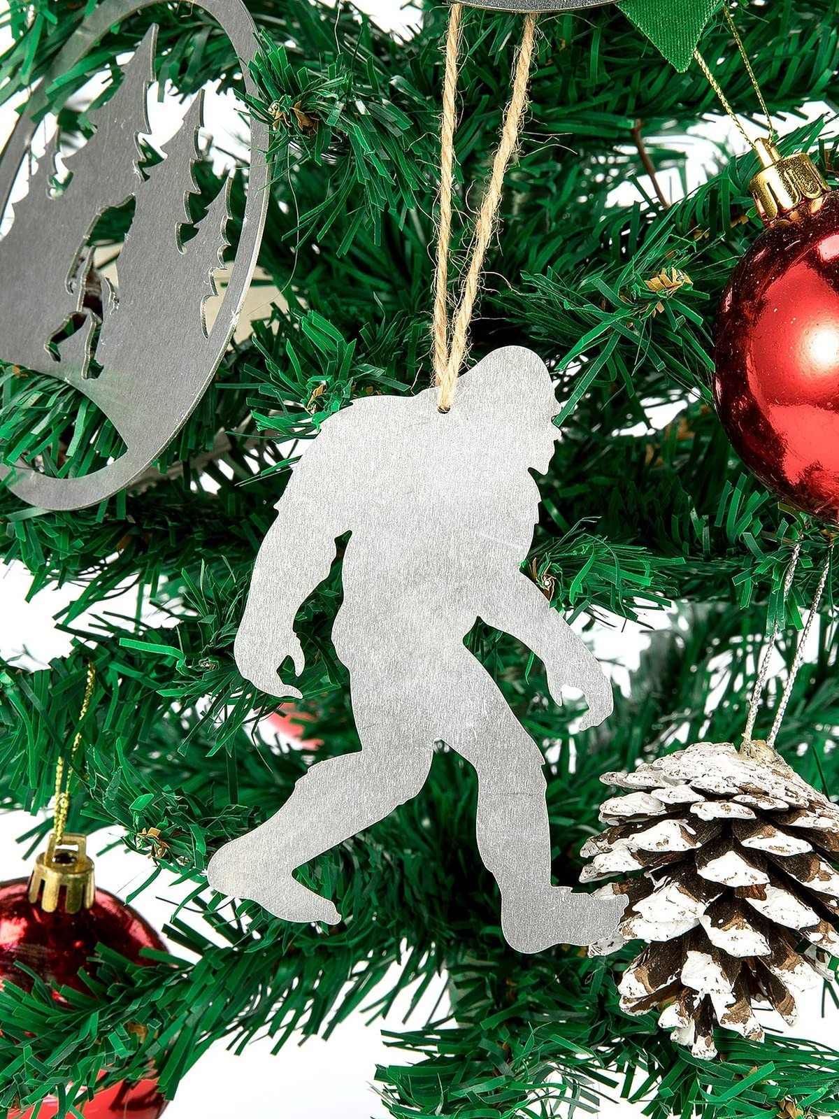 CINPIUK 4Pcs Bigfoot Christmas Ornament Metal Sasquatch Sign Hanging Christma...