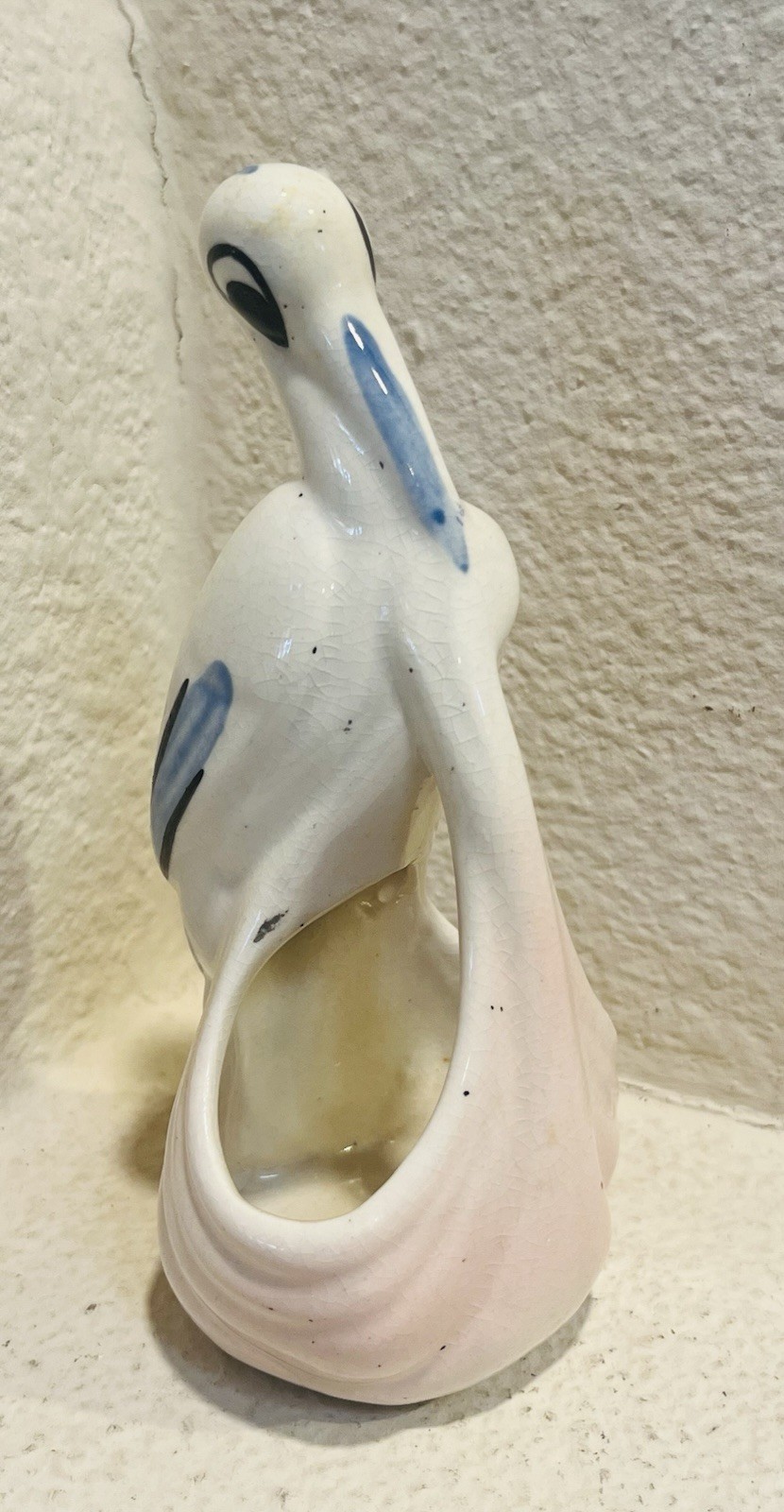 Vintage Italian Hand Painted Ceramic Stork Planter, 1940s-50s