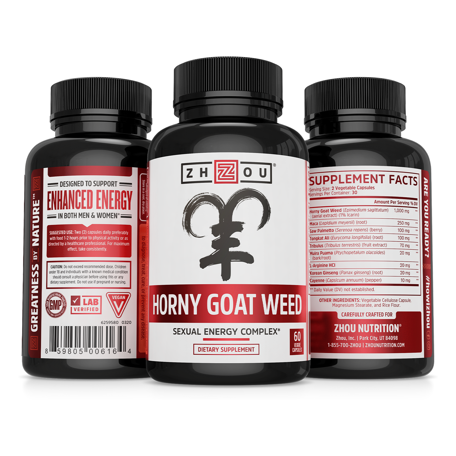 Zhou Premium Horny Goat Weed Extract | 30 Servings, 60 Veggie Capsules