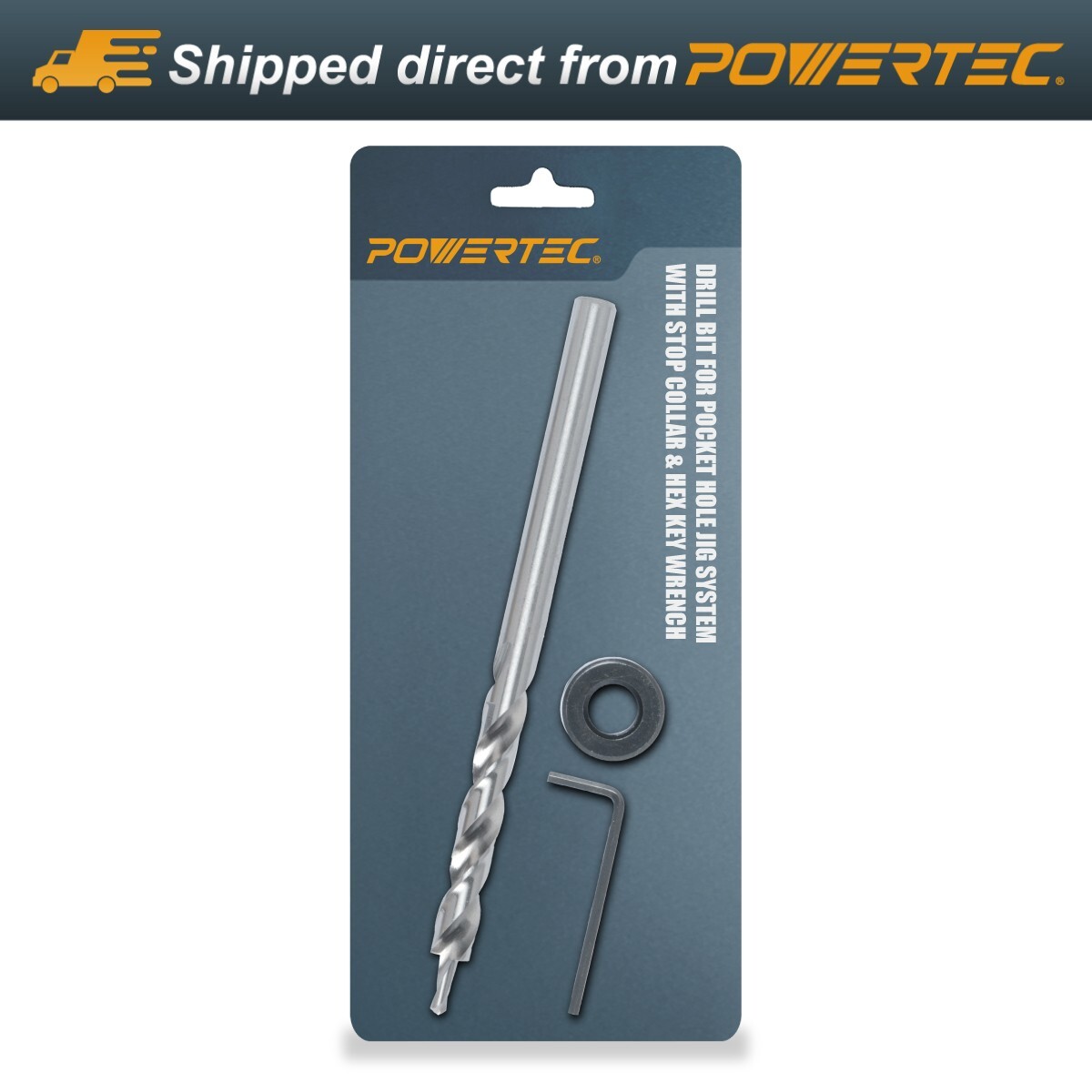 POWERTEC 71934 3/8 Inch Drill Bit with Stop Collar for Pocket Hole Jig System