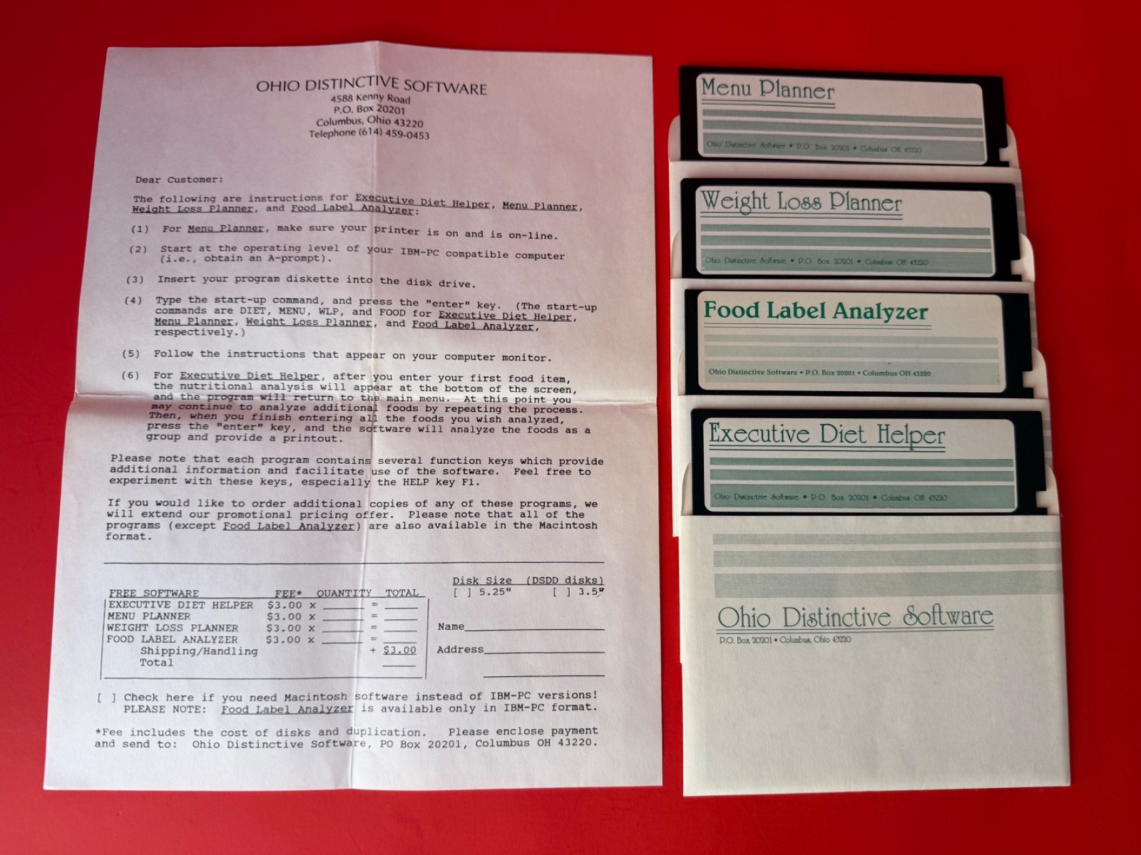 Ohio Distinctive Software Executive Diet Helper & Software IBM / PC Software