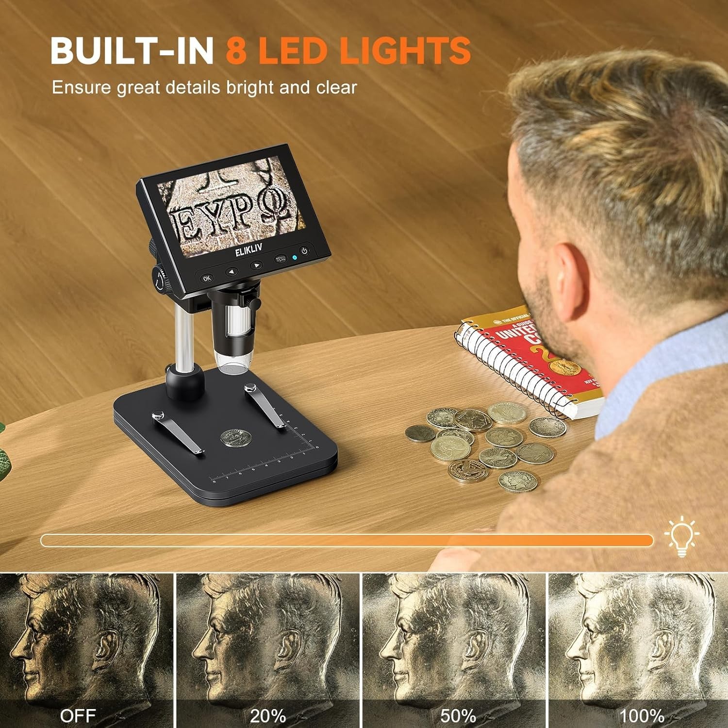 Portable 1000x Coin Microscope - 8 LED Illuminated Viewer for Precise Details