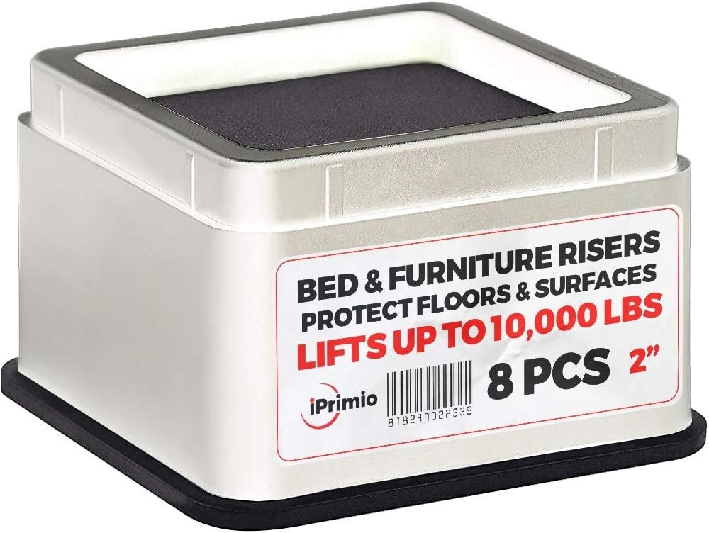 iPrimio Bed & Furniture Risers White, Square, 2 Inch Lift, Up to 10000lbs, 8PCS
