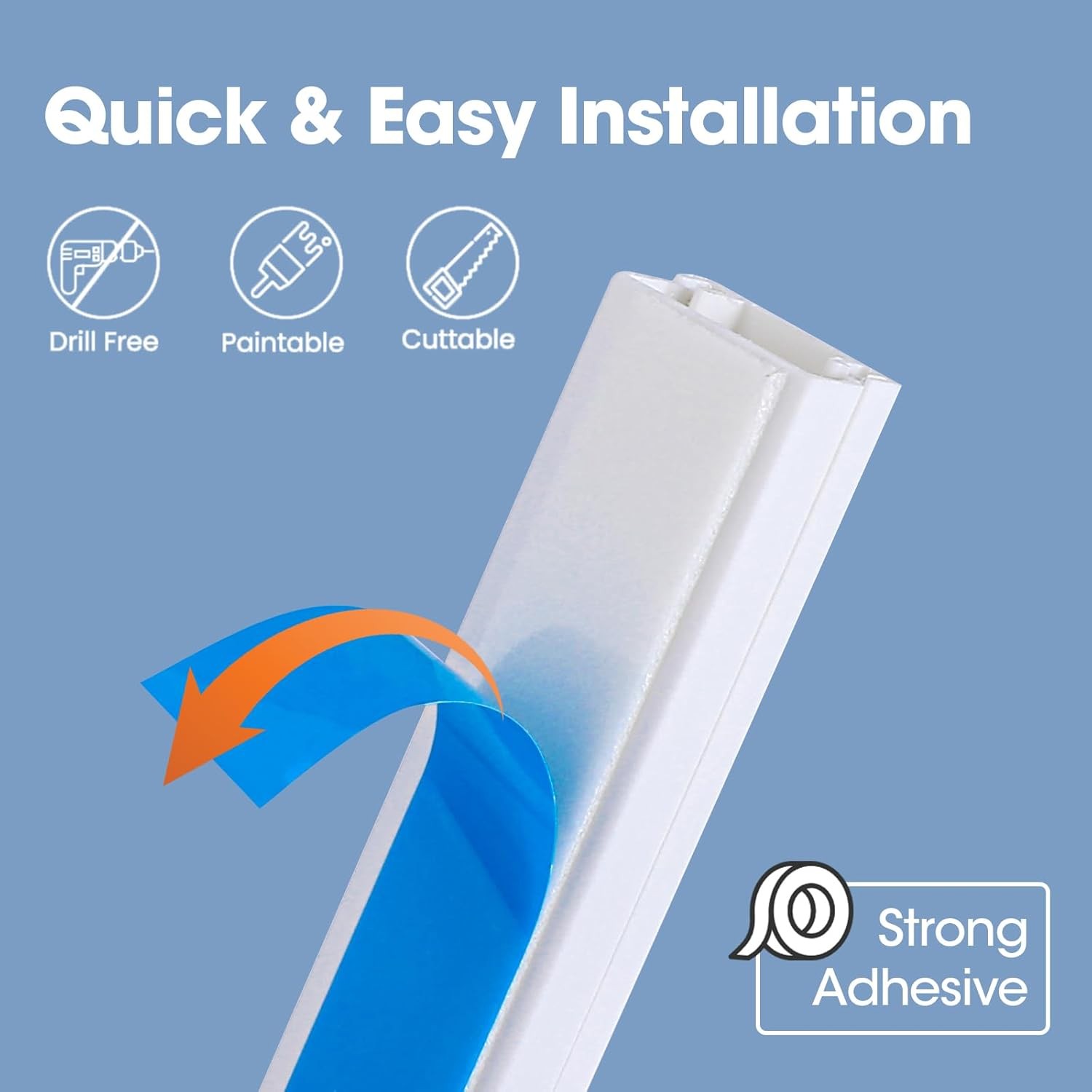 "116in Cord Hider Kit, Paintable Cable Raceway, TV Wall Mount Wire Covers, White