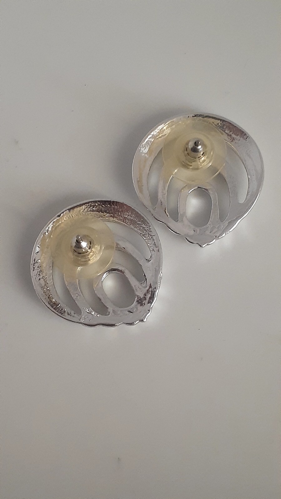 Vintage Open work Polished Silvertone Geometric style Earrings