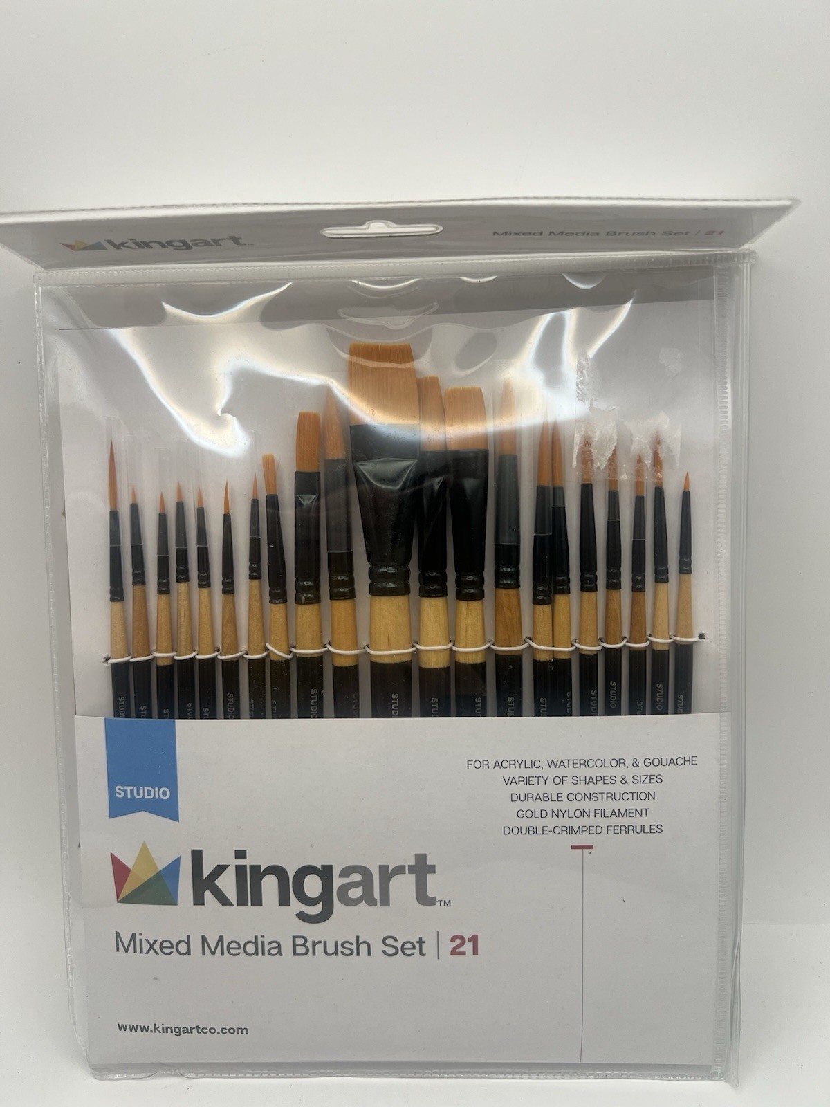 Kingart Studio: Mixed Media Brush Set for Acrylic, Watercolor & Gouache 21-Pack