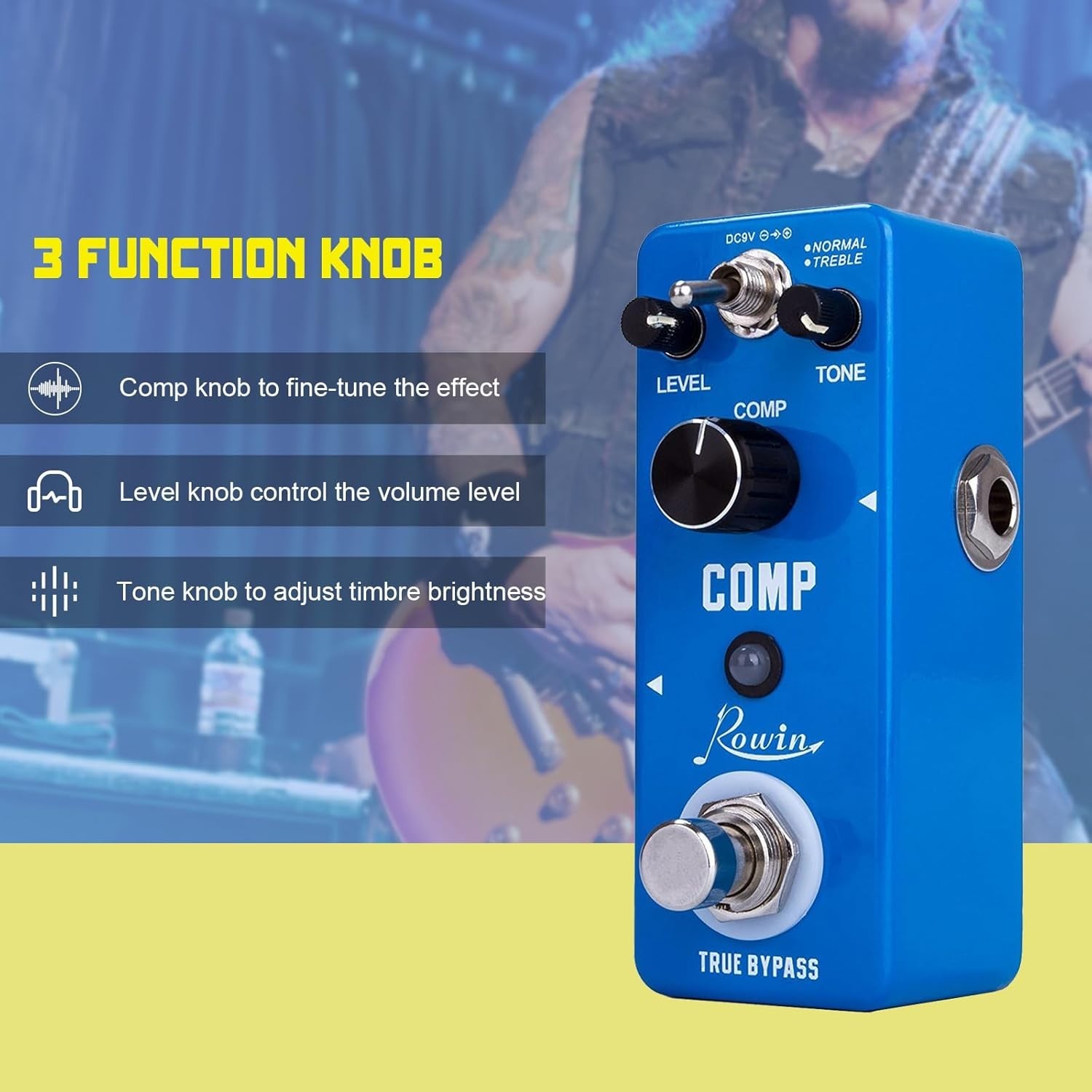 Compact Guitar Compressor Effects Pedal with True Bypass and LED Indicator