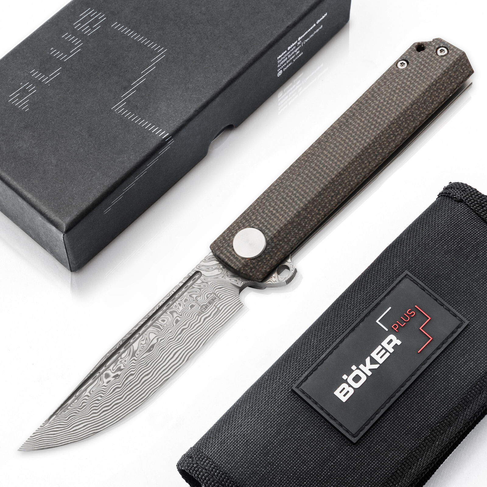 BOKER PLUS Cataclyst Damast Folding Knife 3.07" Blade Green Micarta - 01BO478DAM