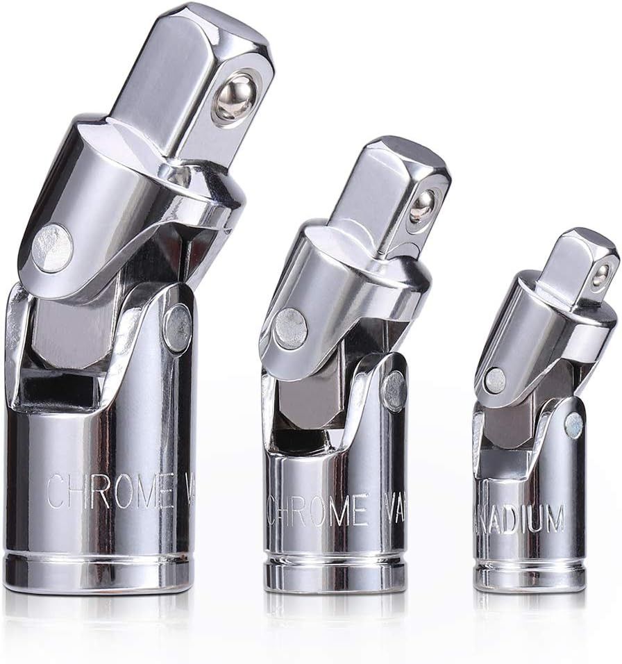 3PCS Universal Joint Socket Set, Chrome Vanadium Steel Swivel Socket Adapter Set