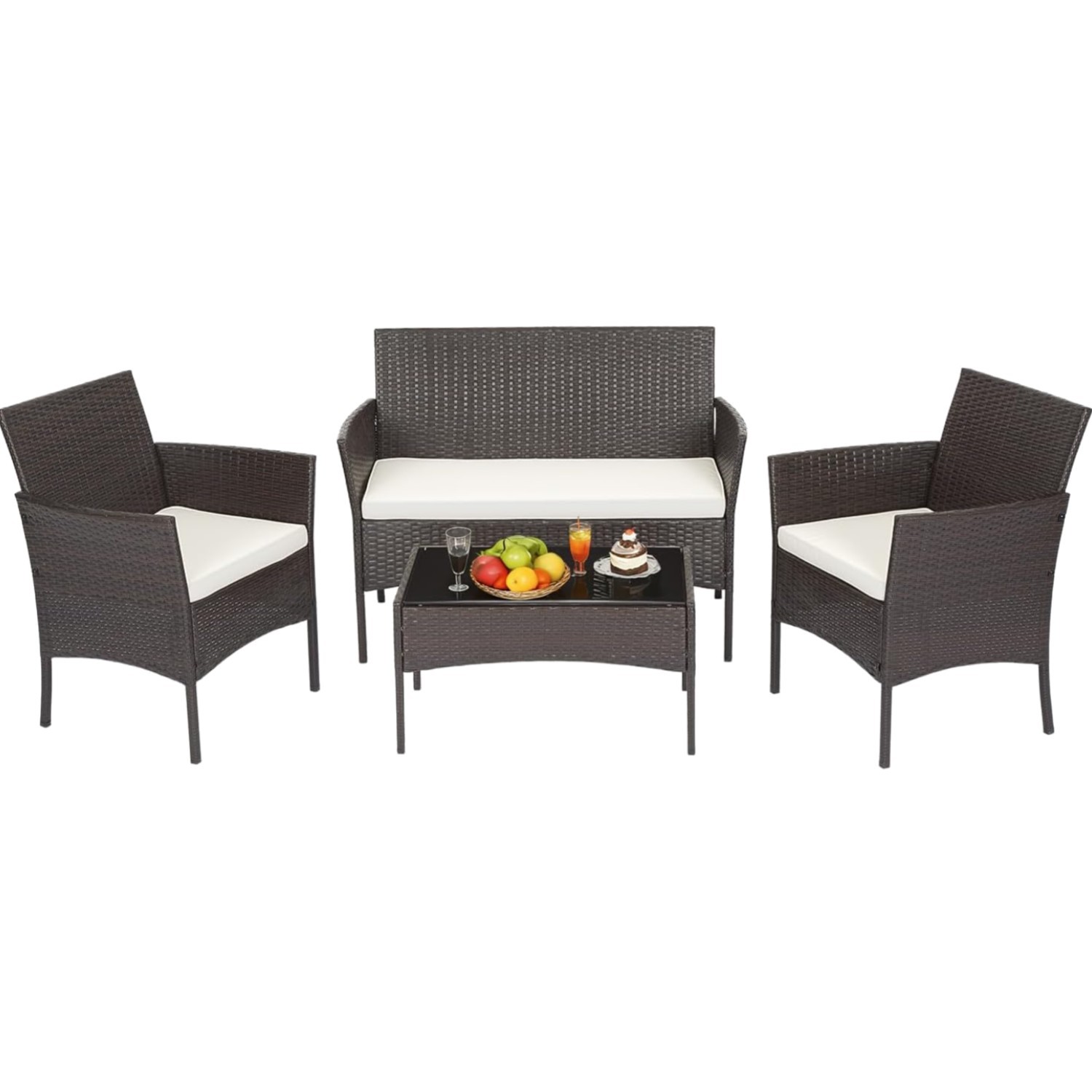 4-Piece Outdoor Rattan Patio Furniture Set Brown Modern Weather-Resistant