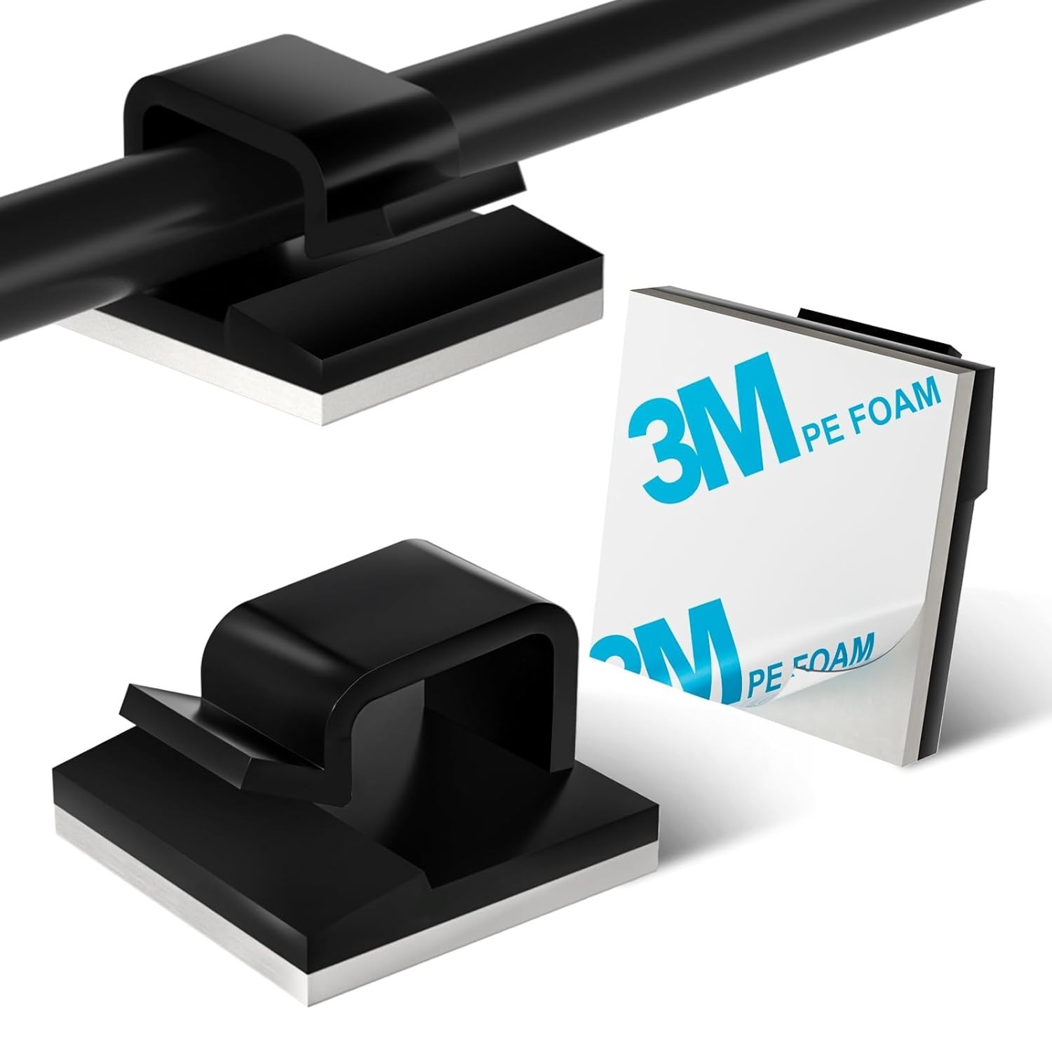 Multi-Purpose Adhesive Cable Holders - Black, 100PCS