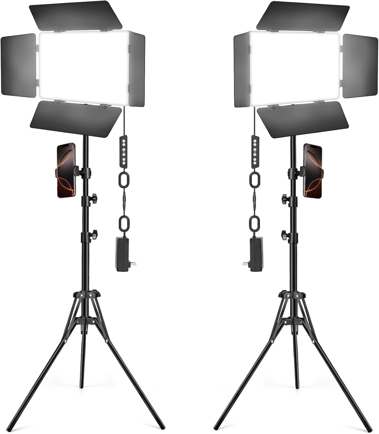 2 Pack LED Video Light Kit with Barn Door, 30W Photography Light Panel with Sta