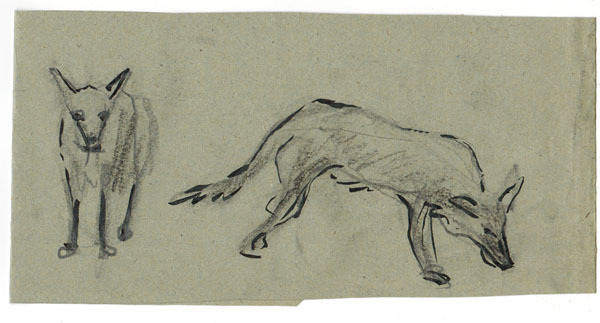 WOLVES folded page with drawings from the album of Russian artist A.M.Gromov