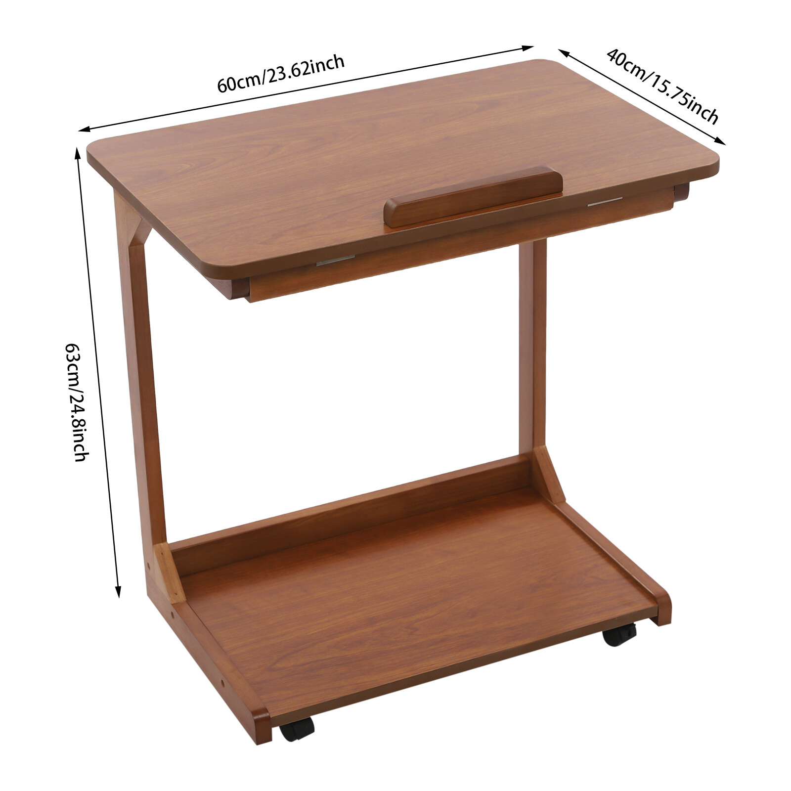 C-Shaped End Table with 4 Wheels, Adjustable Height, Modern Design