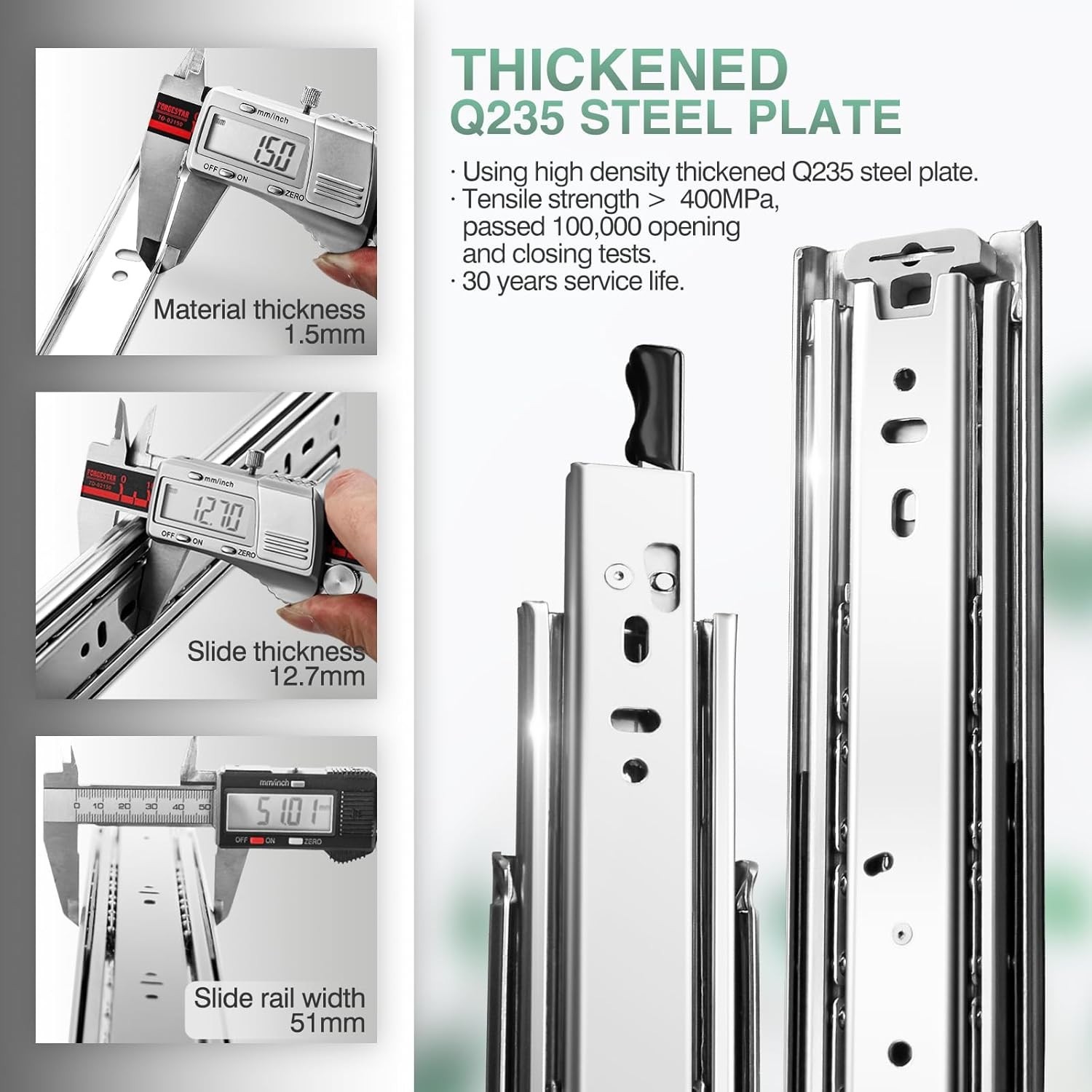 22 Inch Full Extension Drawer Slides - 150 lb Load Capacity with Locking Feature