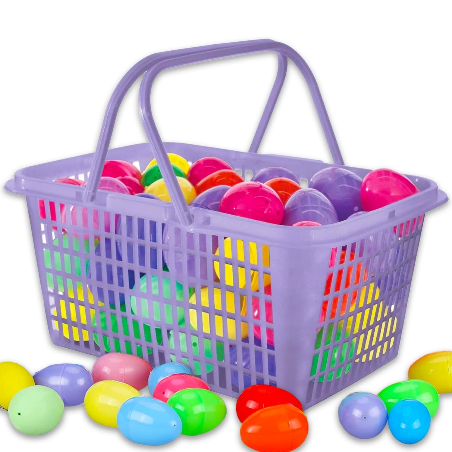 Bulk Easter Eggs with Basket - Set with 60 Fillable Plastic Easter Eggs Plus ...