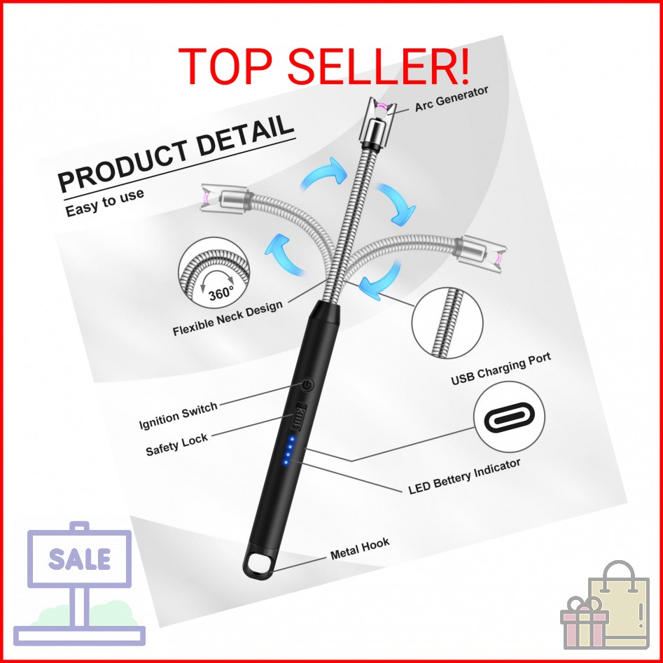 LcFun 2 Pack Candle Lighter Windproof USB C Rechargeable Electric Lighters with