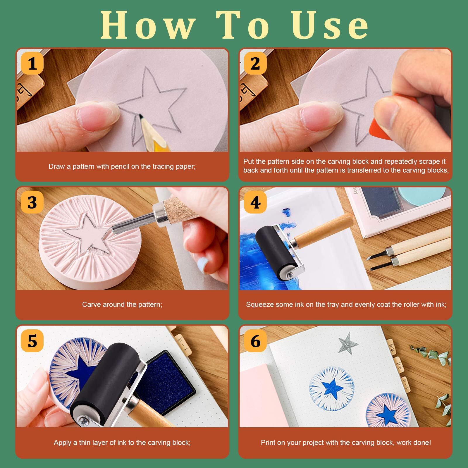 41 Pieces Rubber Stamp Making Kit 2 Carving Blocks 3 Tools Printmaking