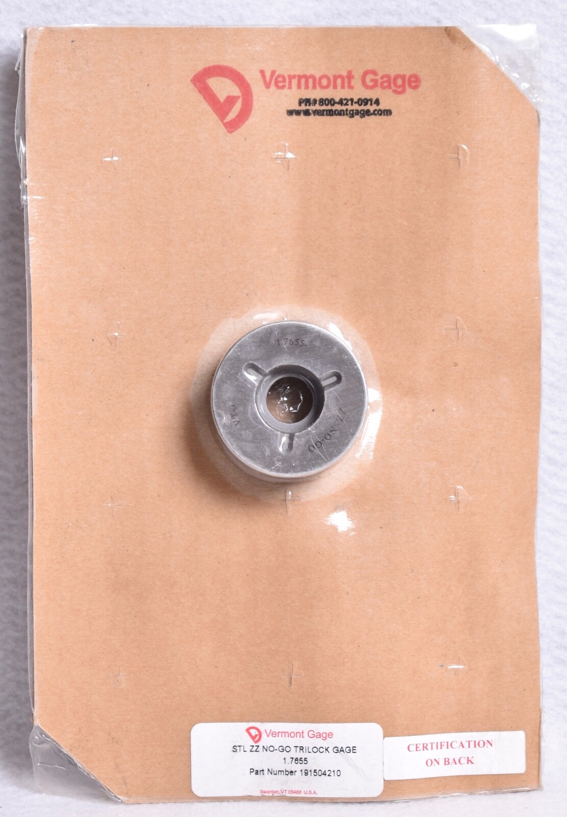 Vermont Gage Trilock Gage STL ZZ NO-GO 1.7655 191504210