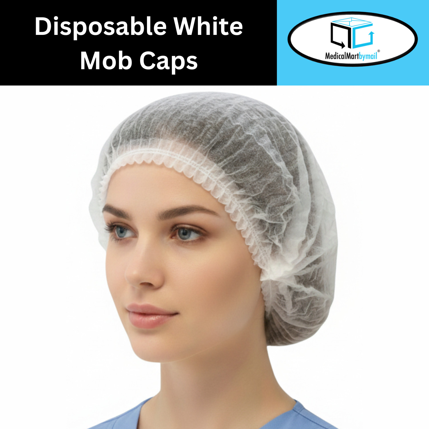 21" Polypropylene White Hair Mob Cap Latex Free, (1000 Pieces)
