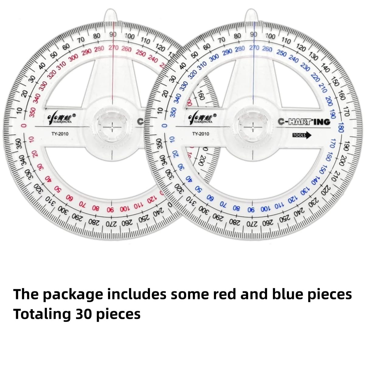 30 Pack 360 Degree Circle Protractor Clear Plastic Ruler for Math Geometry Set
