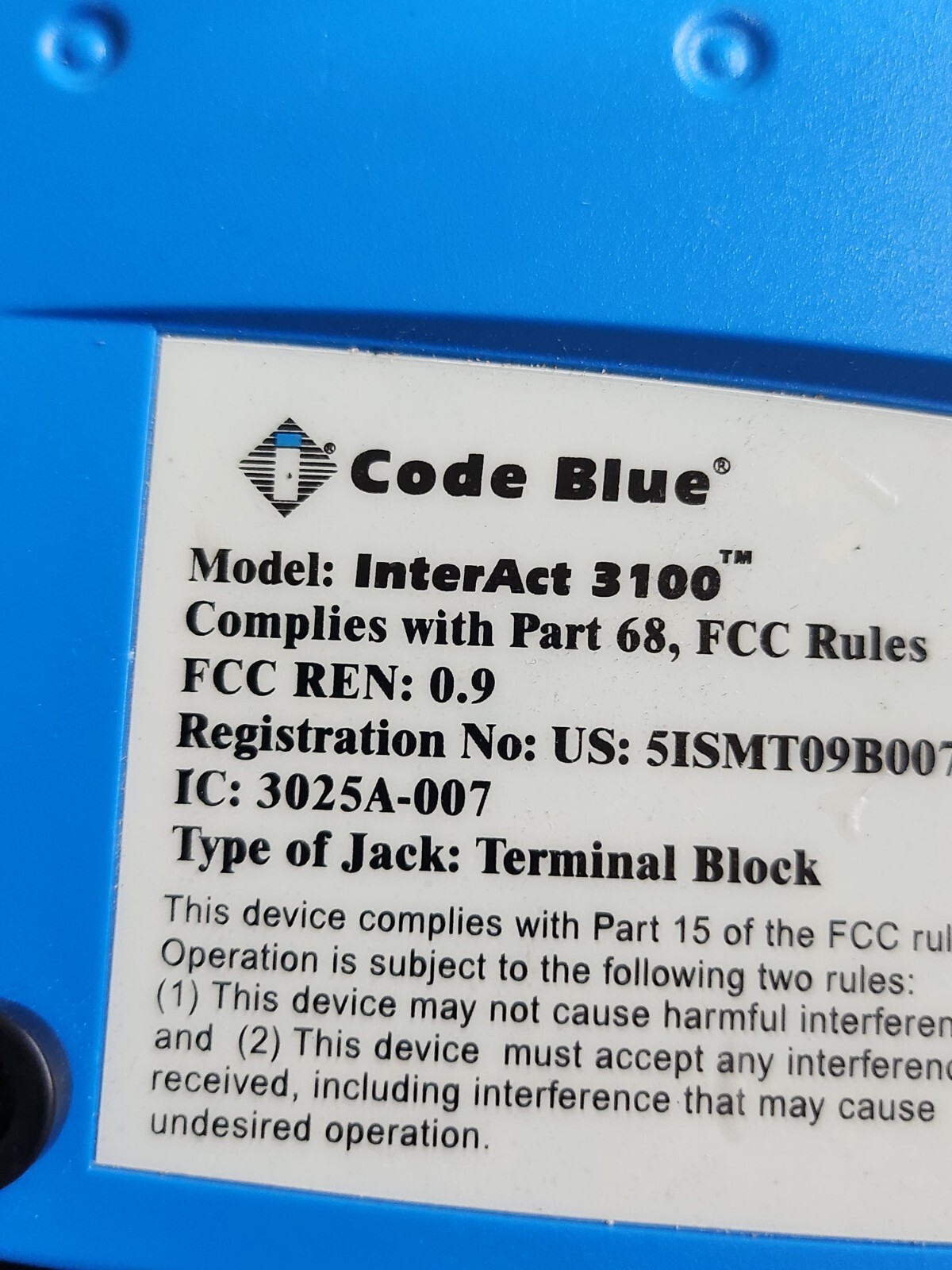 Code Blue InterAct 3100 Voice Intercom 16350-XXXX Used