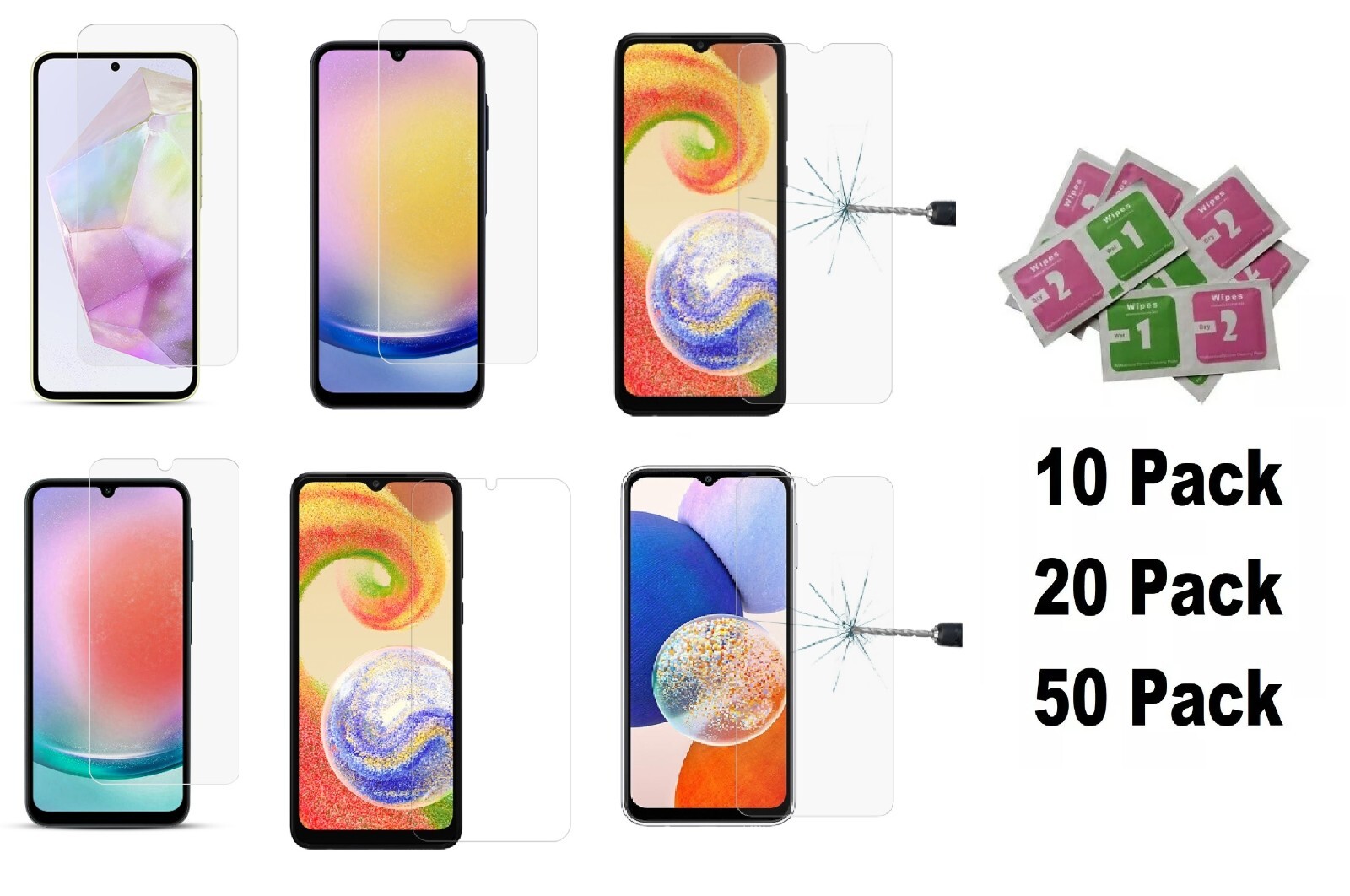 Lot of 10 20 50 Tempered Glass for Samsung Galaxy A15/A35/A14/A54/A05/A16/A17