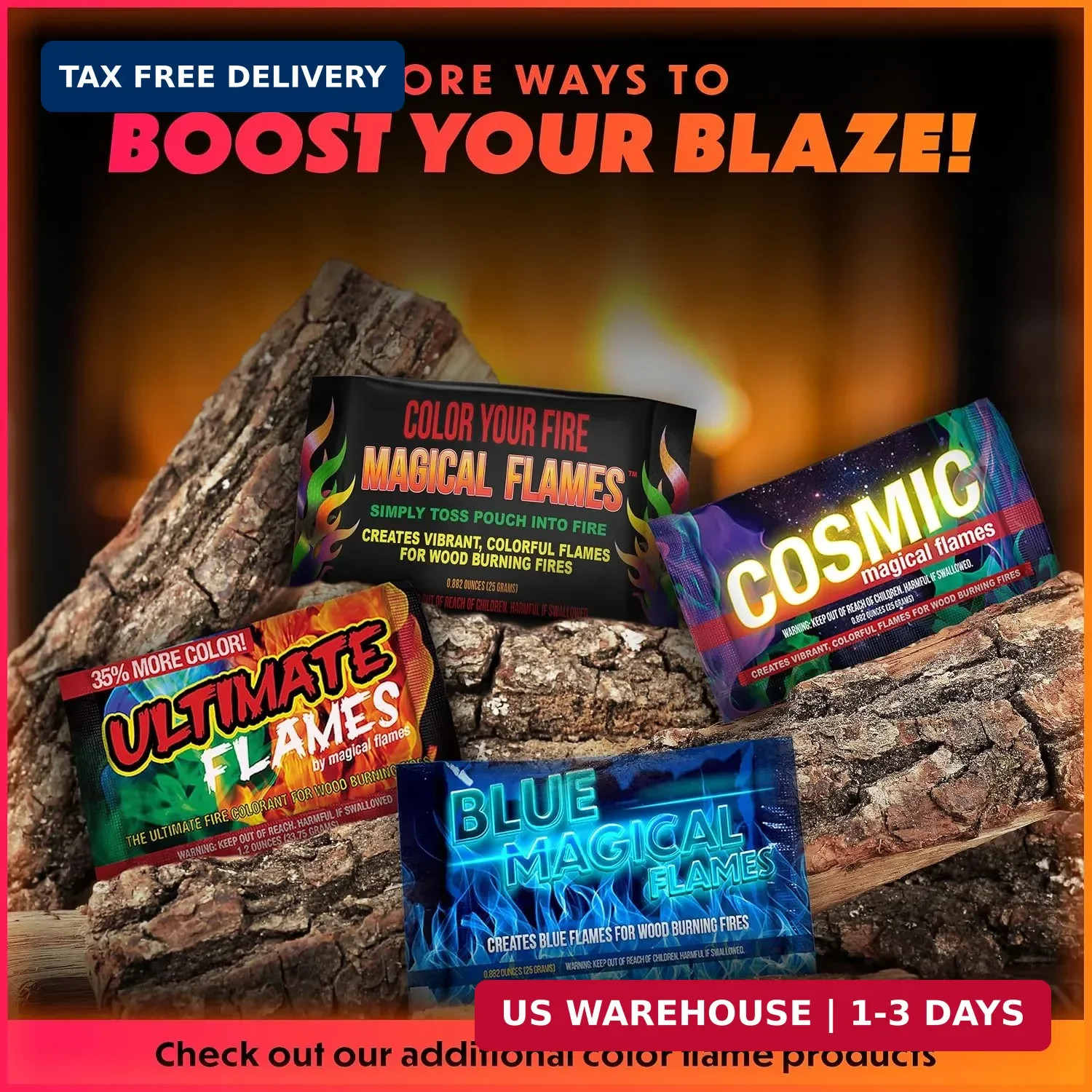 Magical Flames Fire Color Packets (12 Pack), Vibrant Multi-Color Fire for Fire P