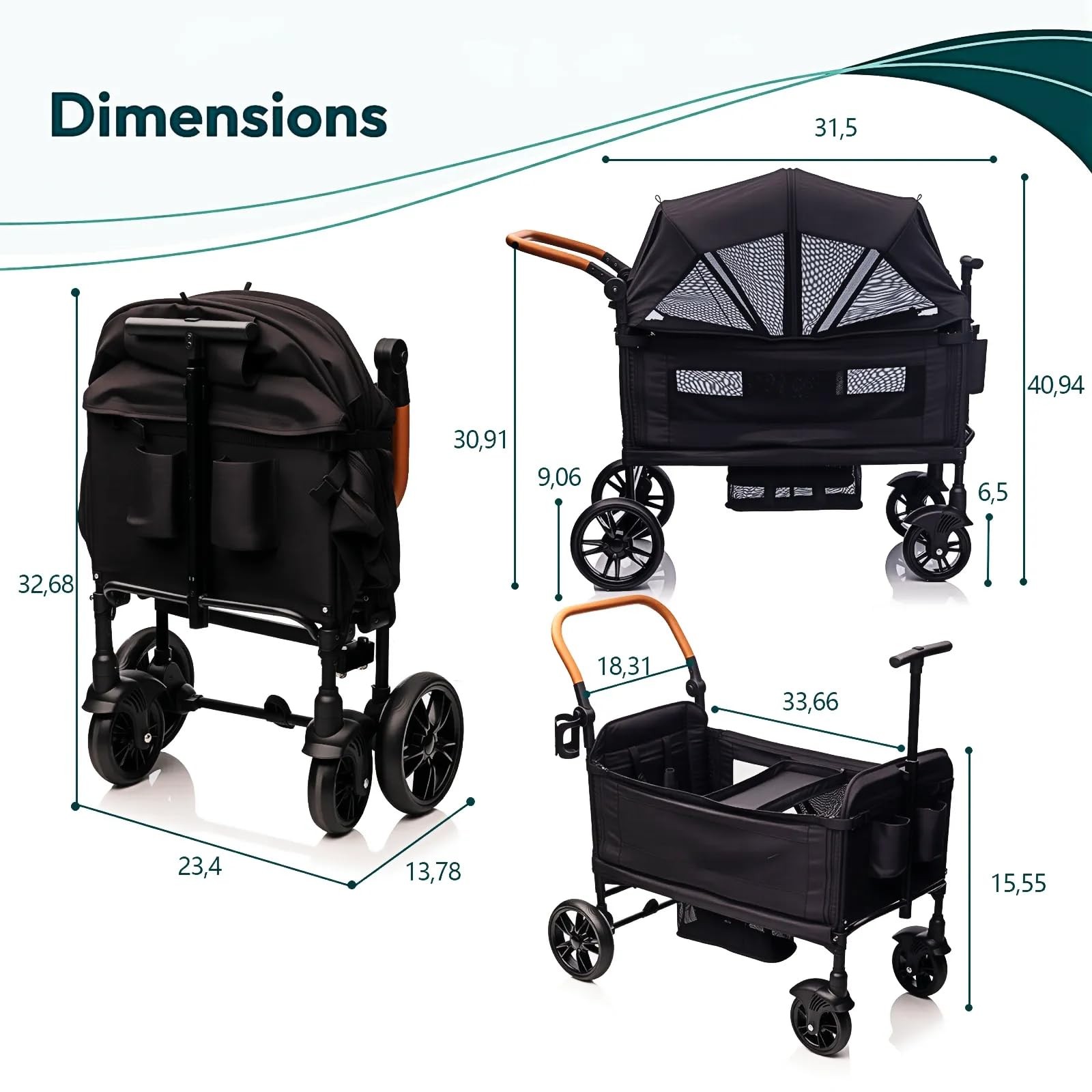 Luxury Wagon Stroller for 2 Kids & Cargo-Lightweight Foldable Travel Push Pul...