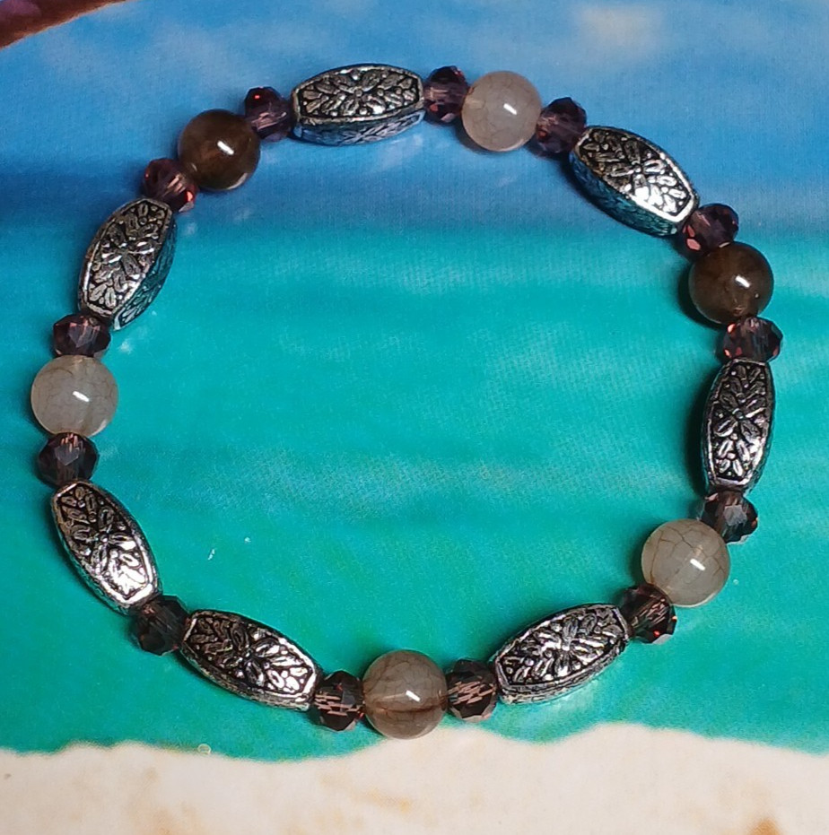 Rose Quartz and Amethyst Round Stretch Bead Bracelet