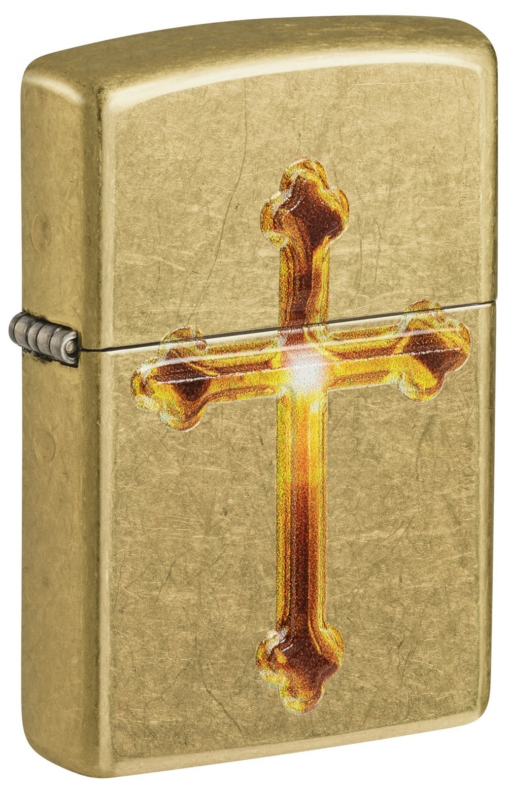 Zippo Lighter: Raised Cross Emblem - Street Brass 81651