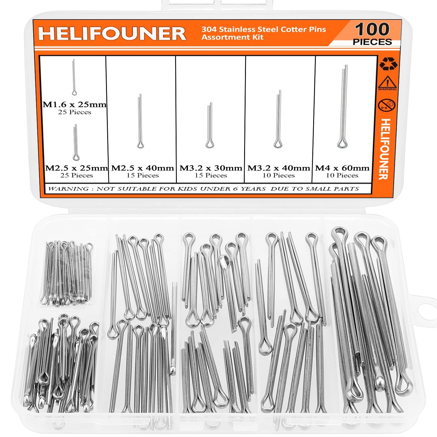 HELIFOUNER 100 M1.6*25, M2.5*25, M2.5*40, M3.2*30, M3.2*40, M4*60, Silver