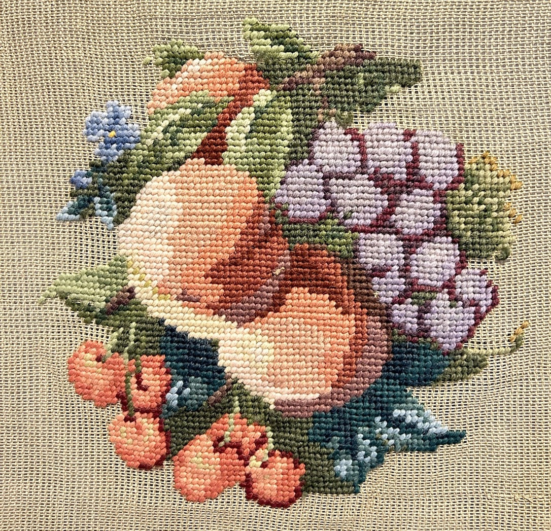 Vintage French Luxury Canvas Preworked Needlepoint “23x23” FRUIT Subject “8x8”