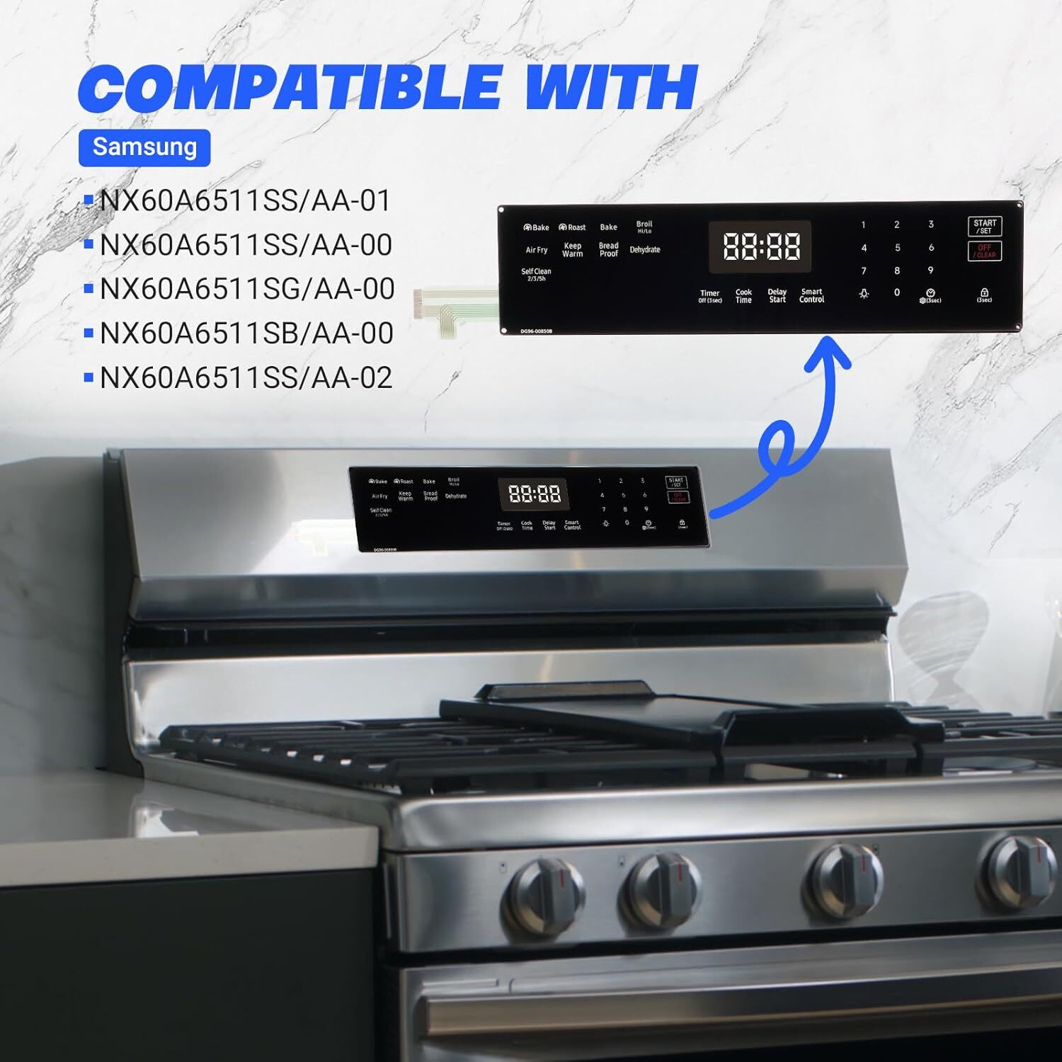 DG96-00850B Gas Range Touch Control Panel Membrane Switch Display for Samsung