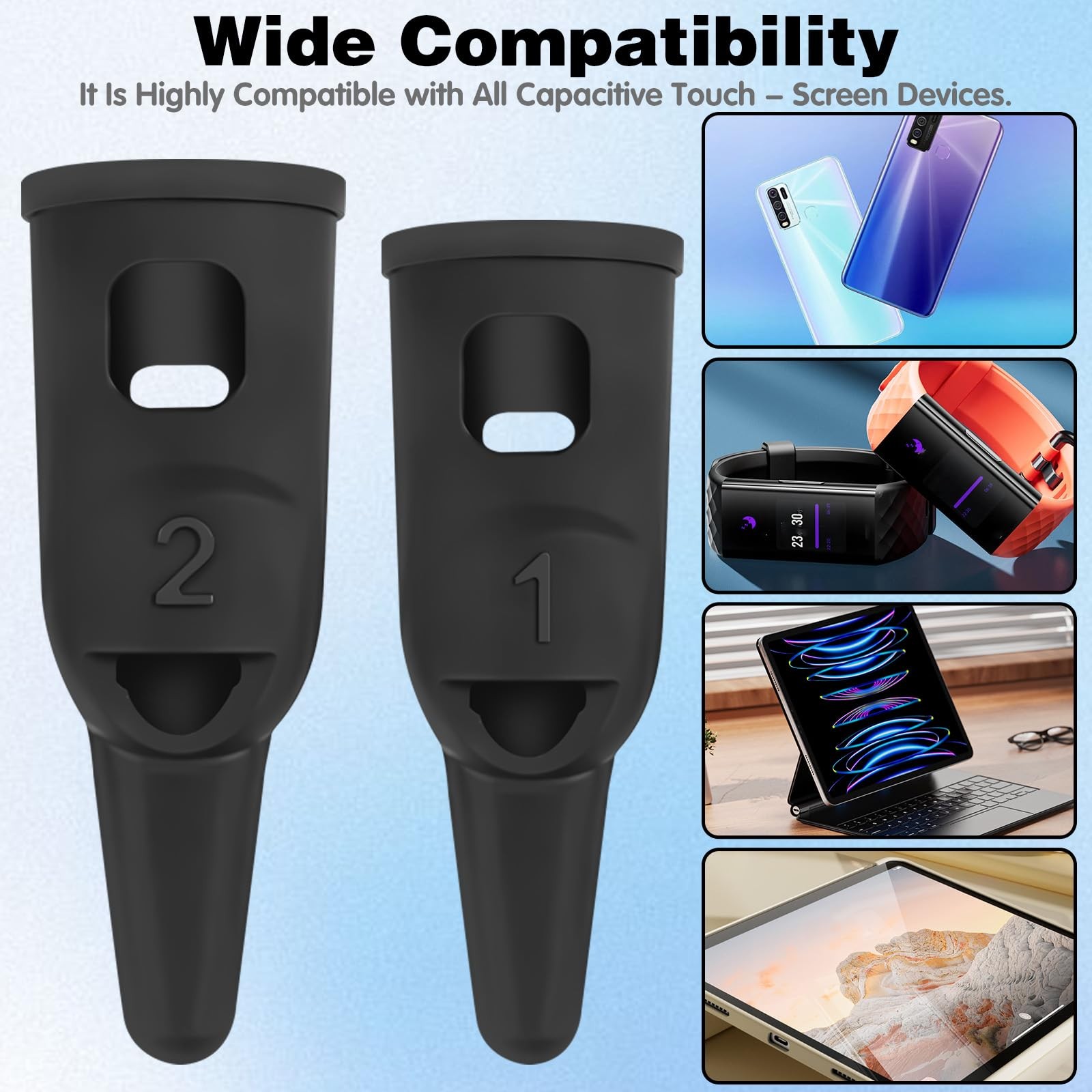 6Pcs Finger Stylus Pen for Touchscreen High Precision Sensitivity Black