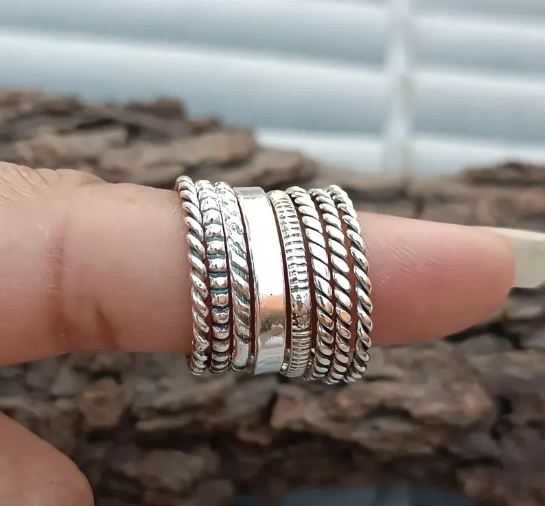 Silver stacking rings, 925 Sterling silver ring, Set Of 7 Rings silver  All size