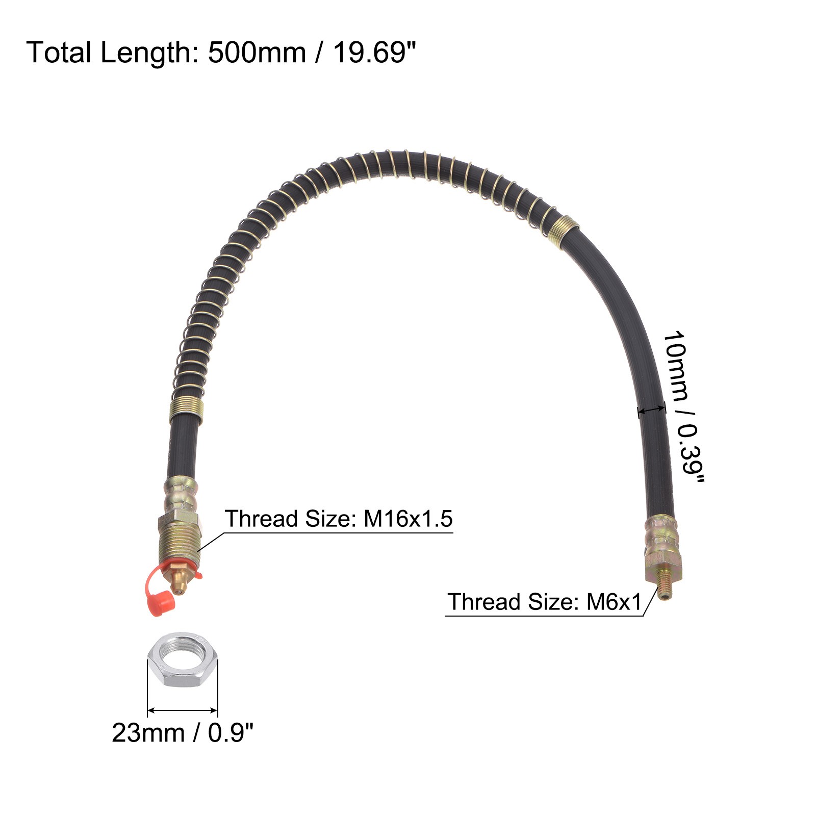 M6x1 Thread 19.69" Flexible Extension Grease Hose with Fixing Screw Nut