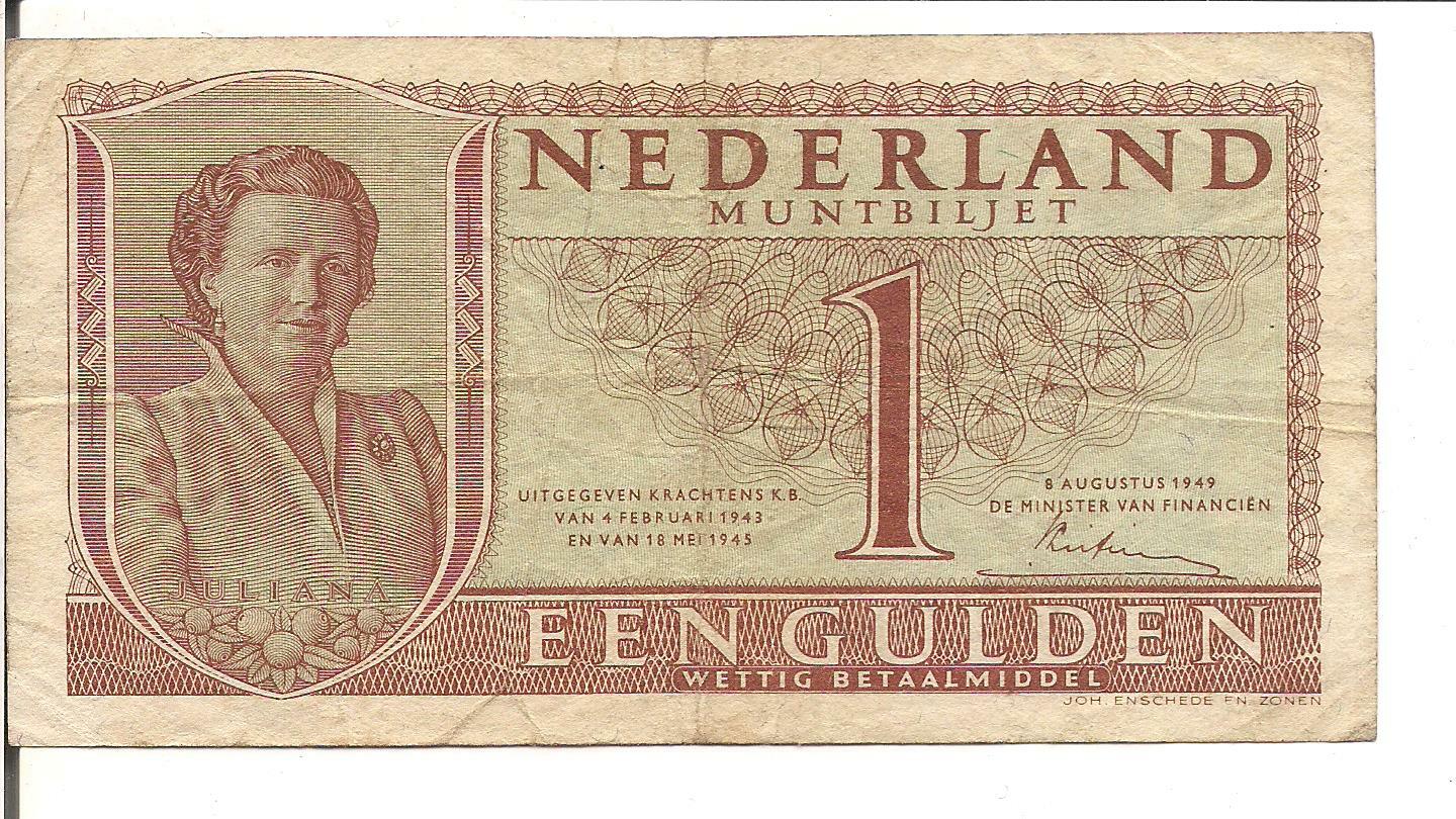 NETHERLANDS ,1 GULDEN, P#72, 1949
