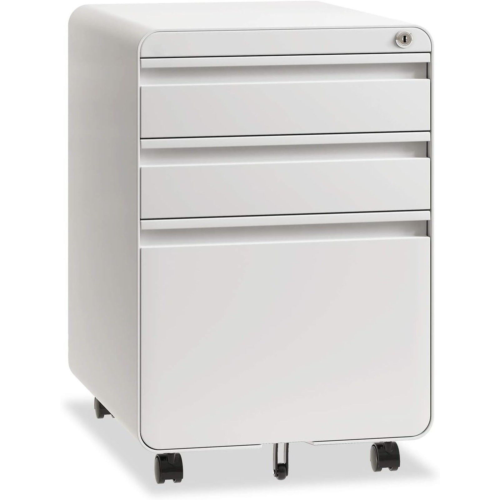 3 Drawer File Cabinet, Metal Filing with Lock Wheels for Home Office, White