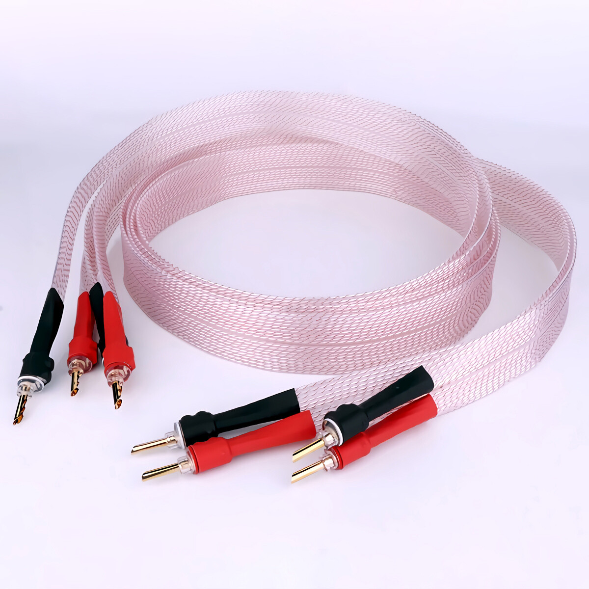 Silver Plated 8N OCC PTEE Ribbon Flat HiFi Speaker Wire Cable with Banana Plug