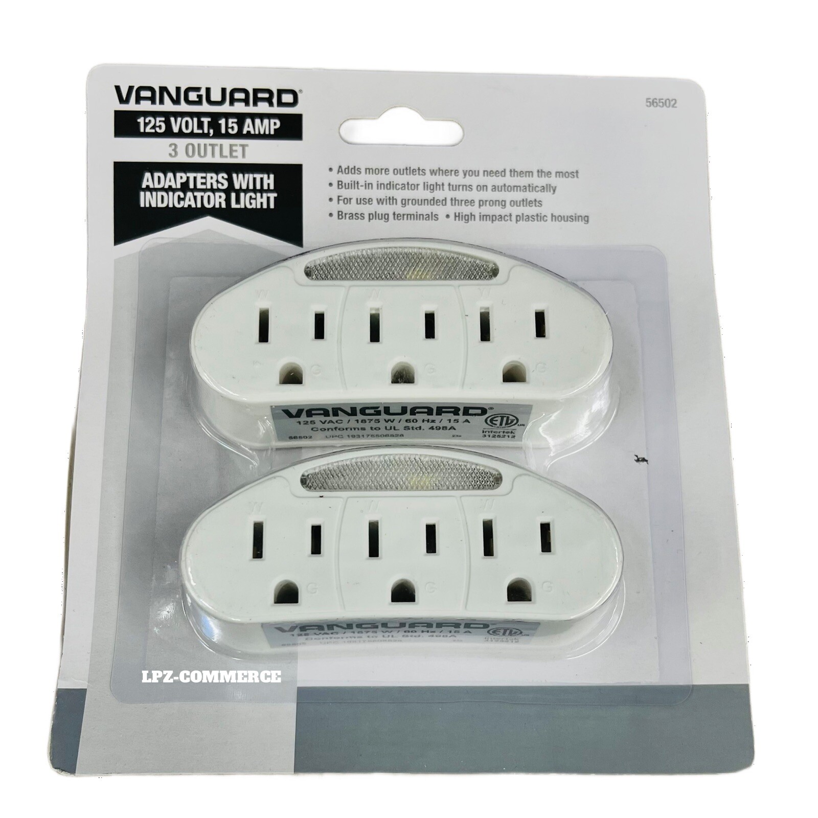 Vanguard - 56502 125 Volt, 15 AMP Adapter with Night Lamp, 3 Outlets