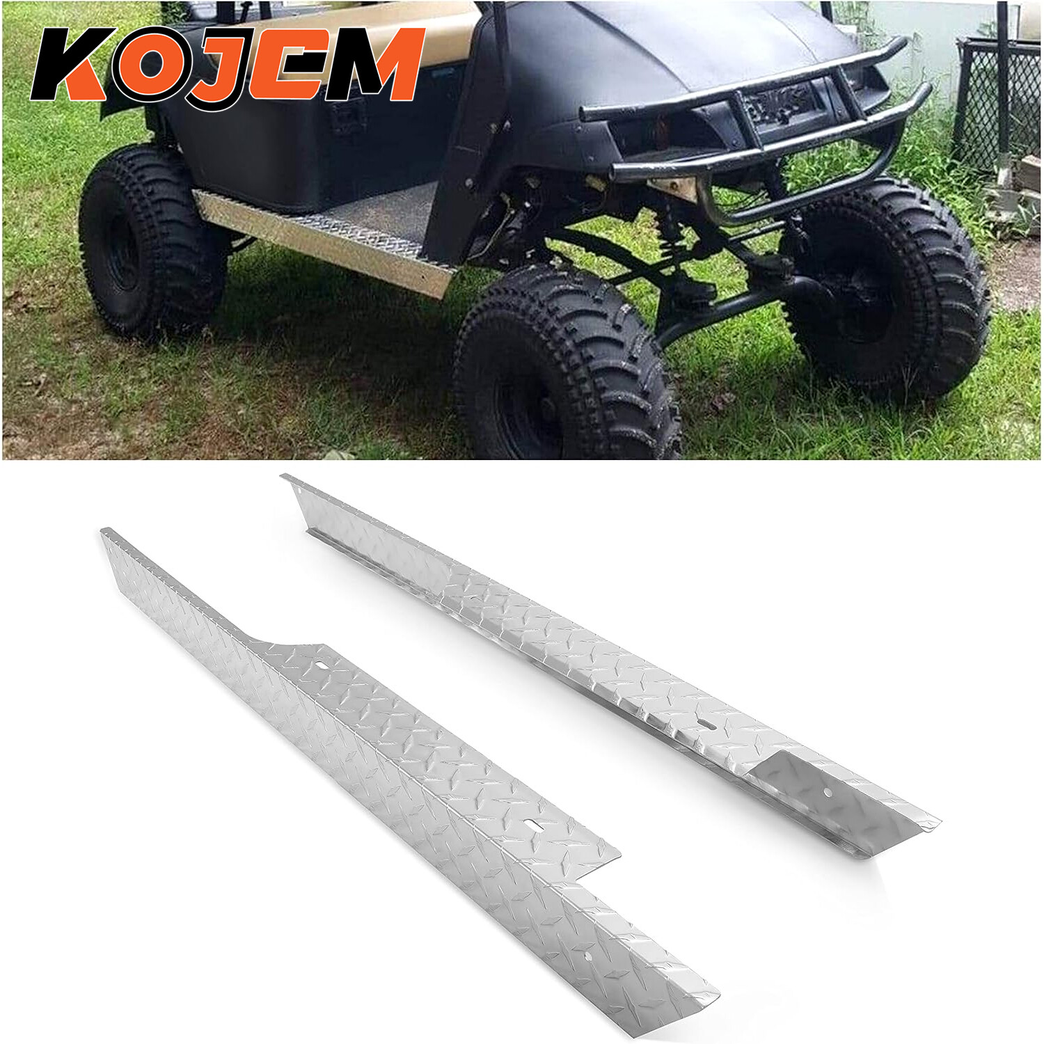 Silver Rocker Panel For 1994-2013 EZGO TXT Golf Cart Diamond Plate Side Cover
