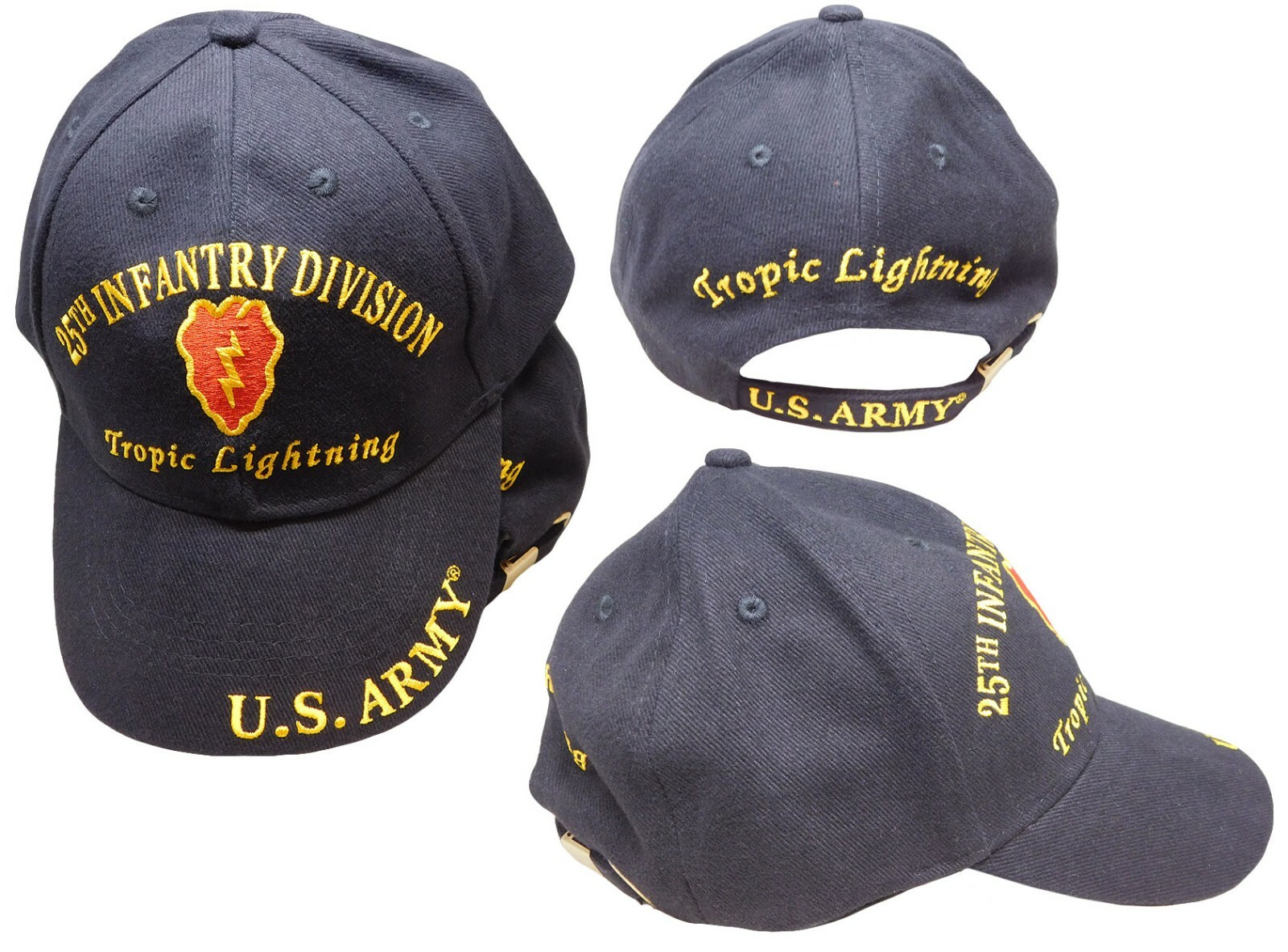 US Army 25th Infantry Division Tropic Lightning BLACK Embroidered Cap Hat COTTON