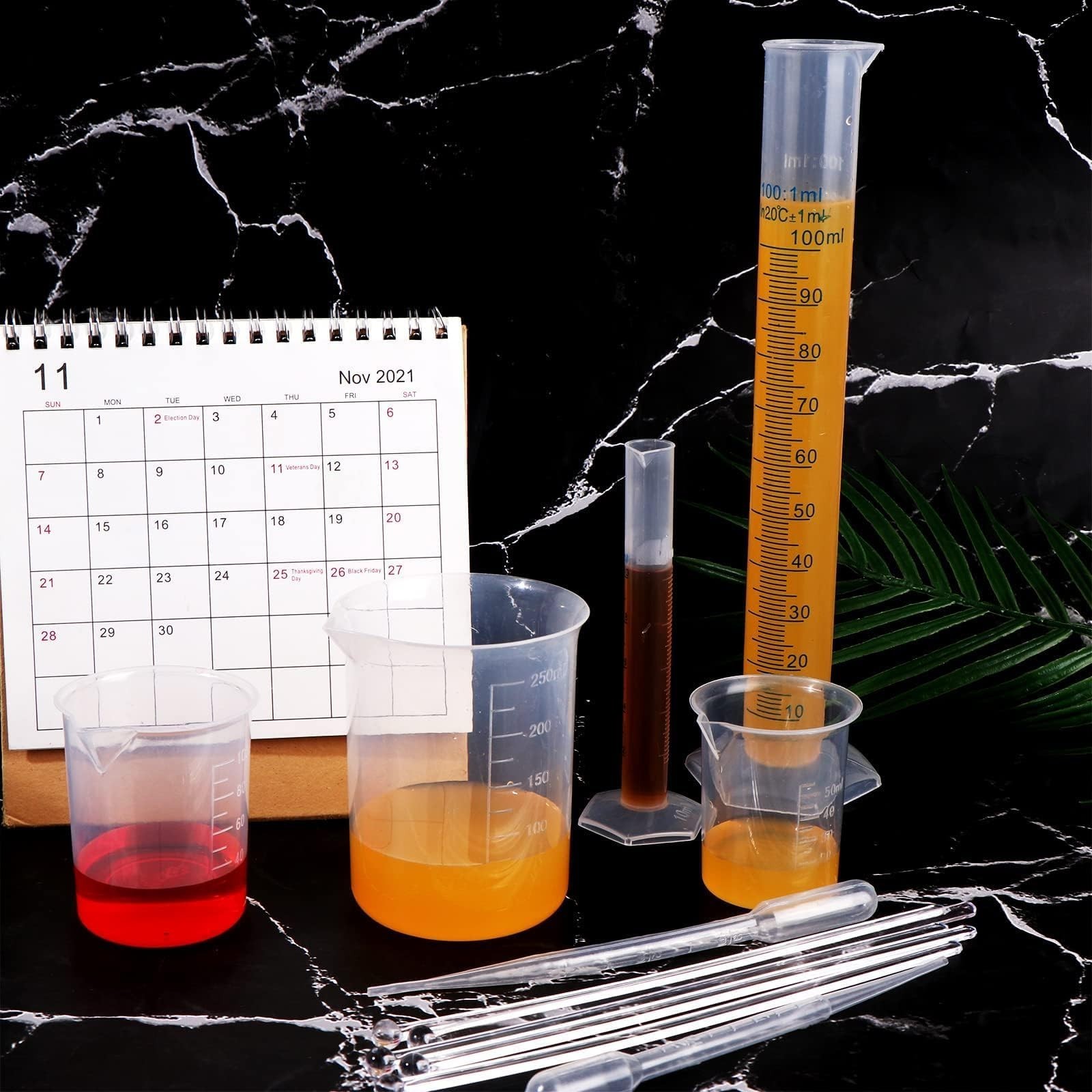 23Pcs Graduated Cylinders Beakers Set 6 Clear Plastic Graduated Cylinders 25/...