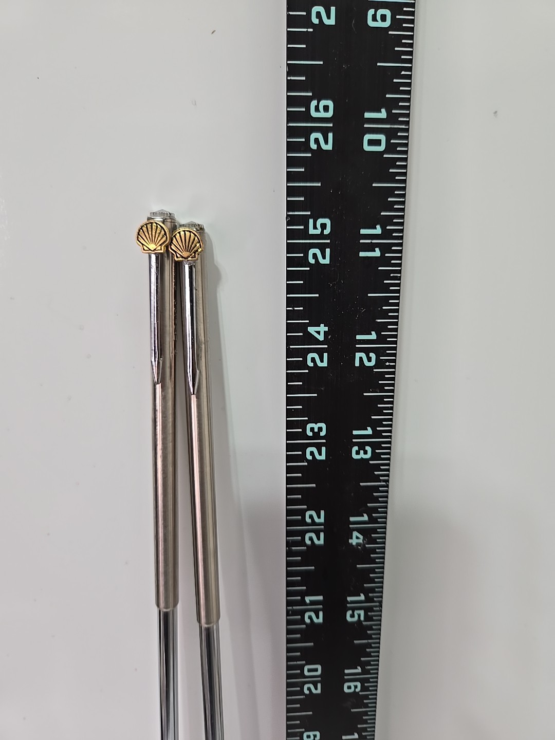 Vintage EMPHASIS Telescoping 25" Brushed Nickel Pointer Shell Logo Set Of 2