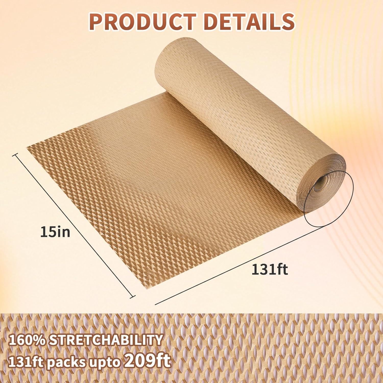 Honeycomb Packing Paper Bubble Wrap Roll 15 x131' Eco-Friendly Bubble Cushioning