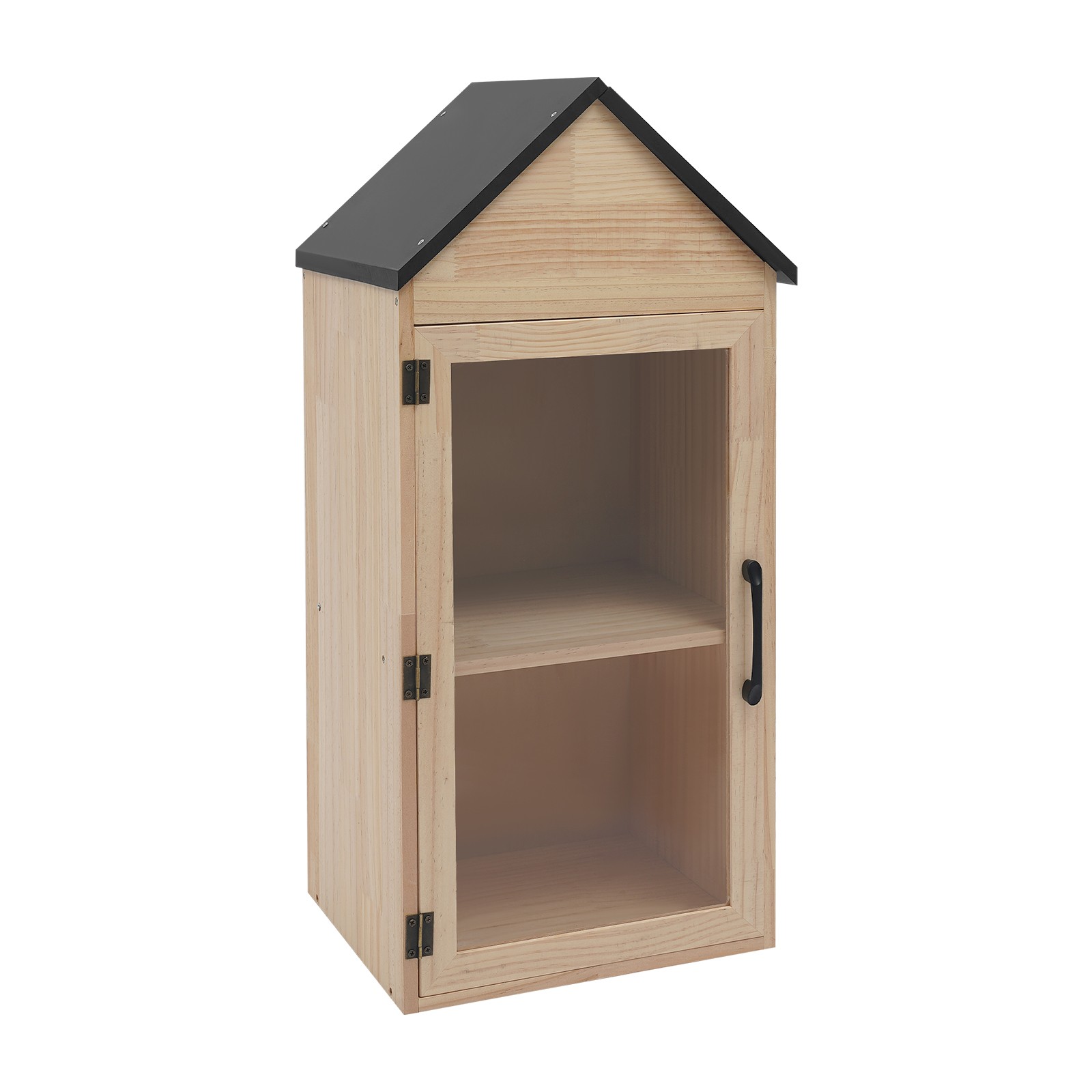 2-Tier Wooden Book Box Home Book Storage Box w/Door, Little Library Box Cabinet